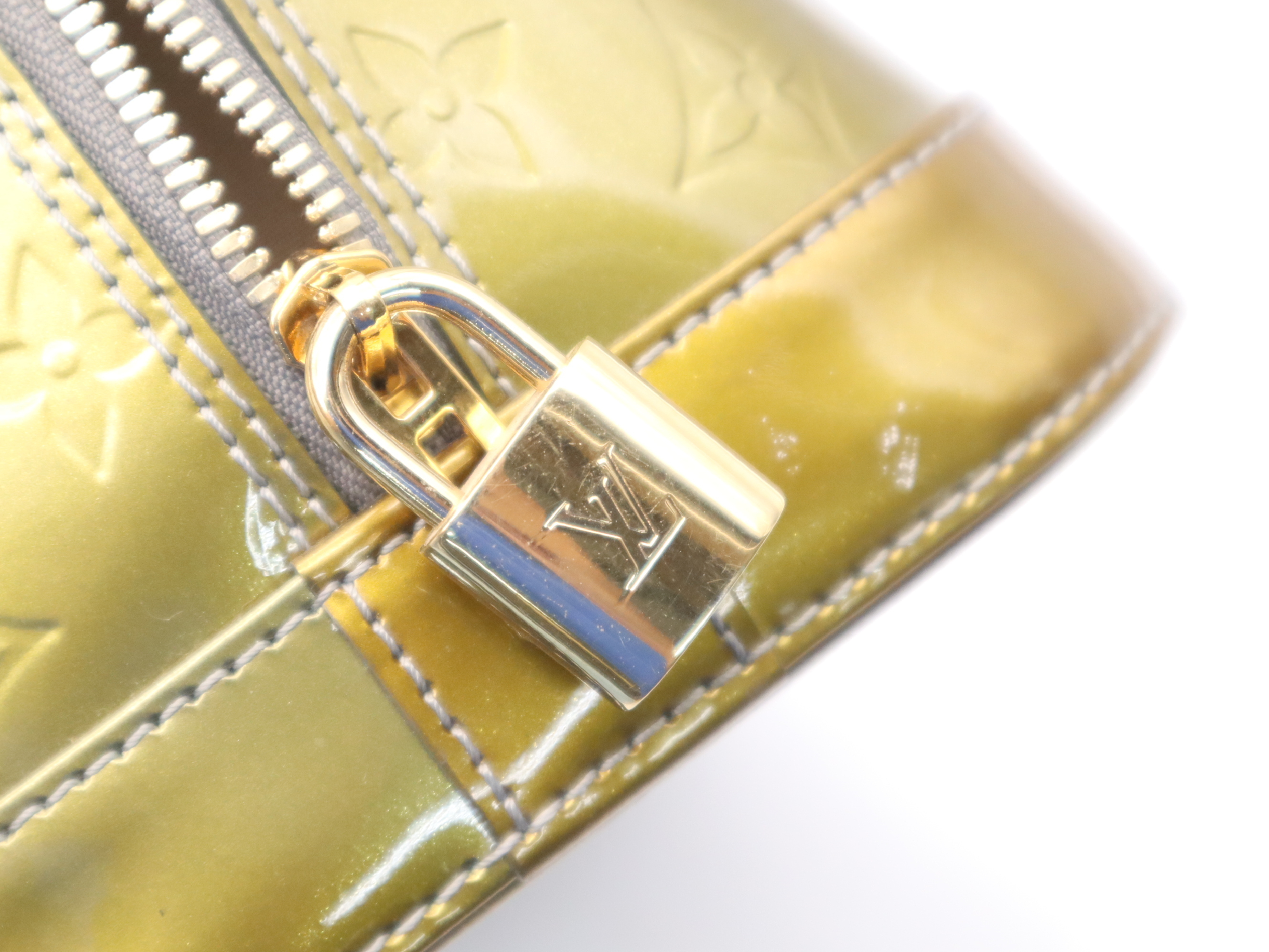 M91613 Monogram Vernis Alma PM Gris Art Deco Handbag with Padlock, 2 Keys, and Clochette — view 13