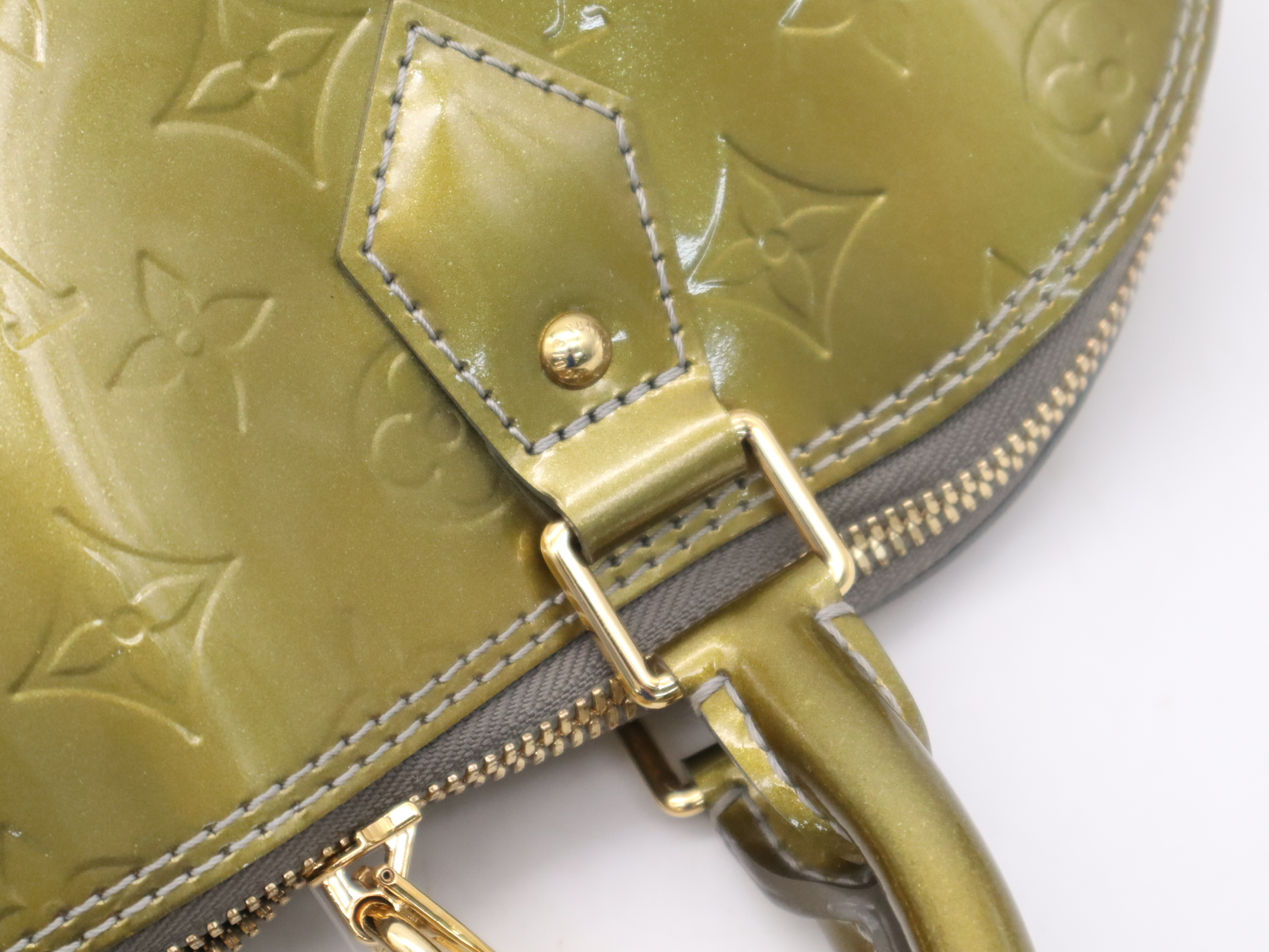 M91613 Monogram Vernis Alma PM Gris Art Deco Handbag with Padlock, 2 Keys, and Clochette — view 8