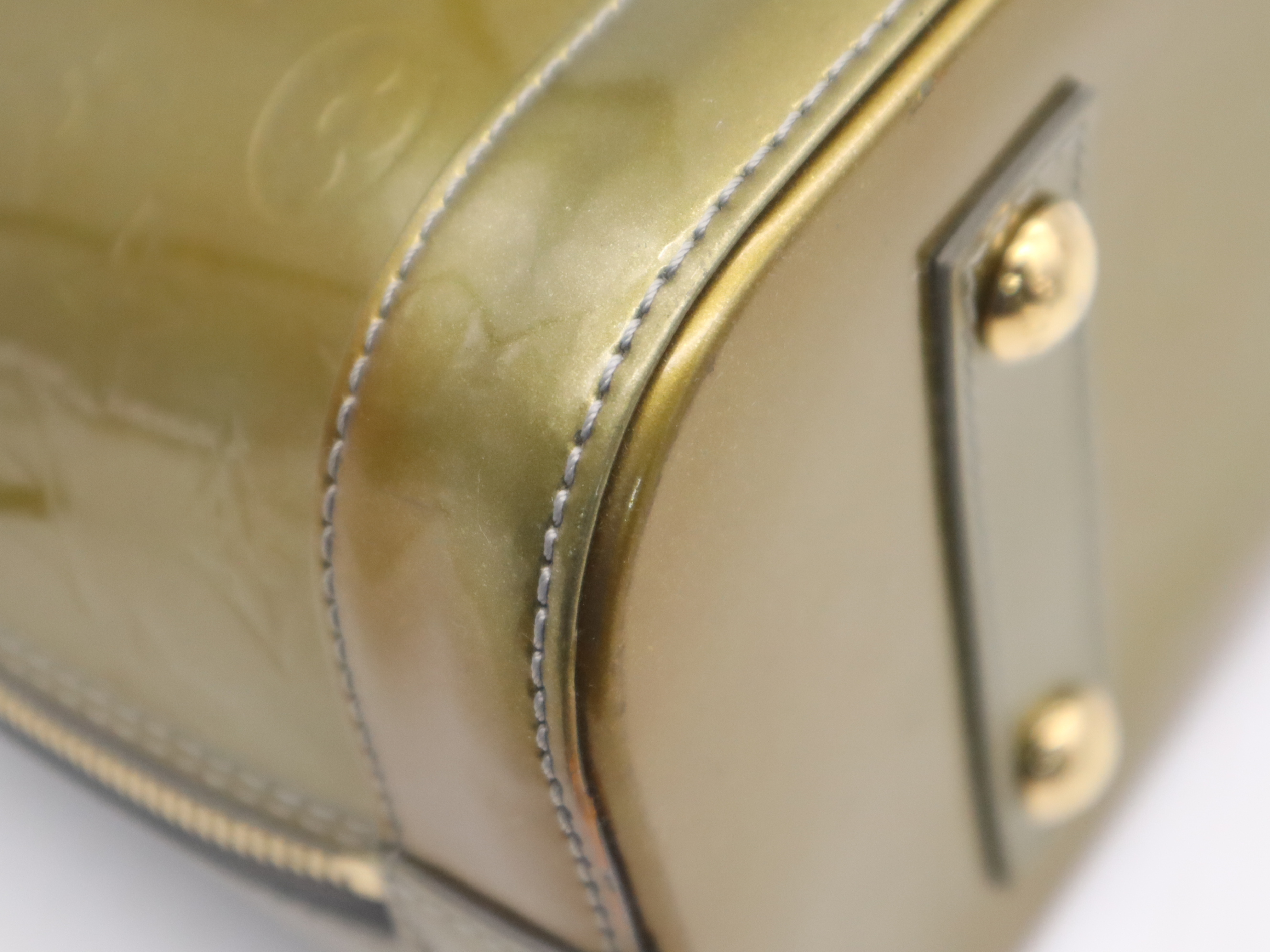 M91613 Monogram Vernis Alma PM Gris Art Deco Handbag with Padlock, 2 Keys, and Clochette — view 10