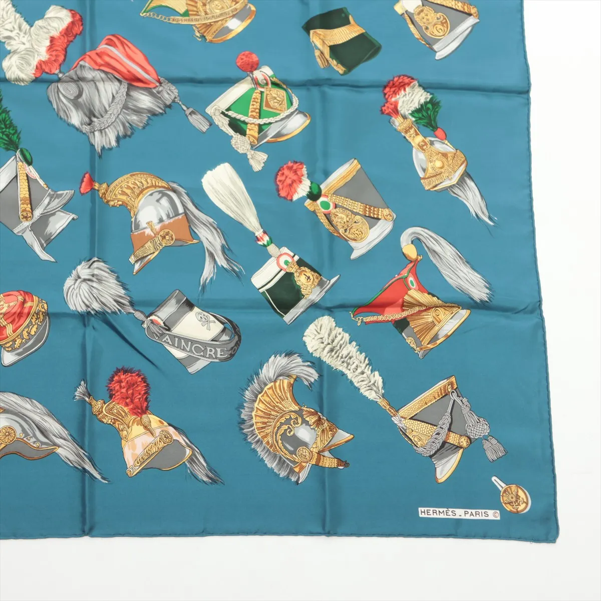 Carre 90 GRAND UNIFORME scarf, silk, blue. Shows signs of wear, — view 4