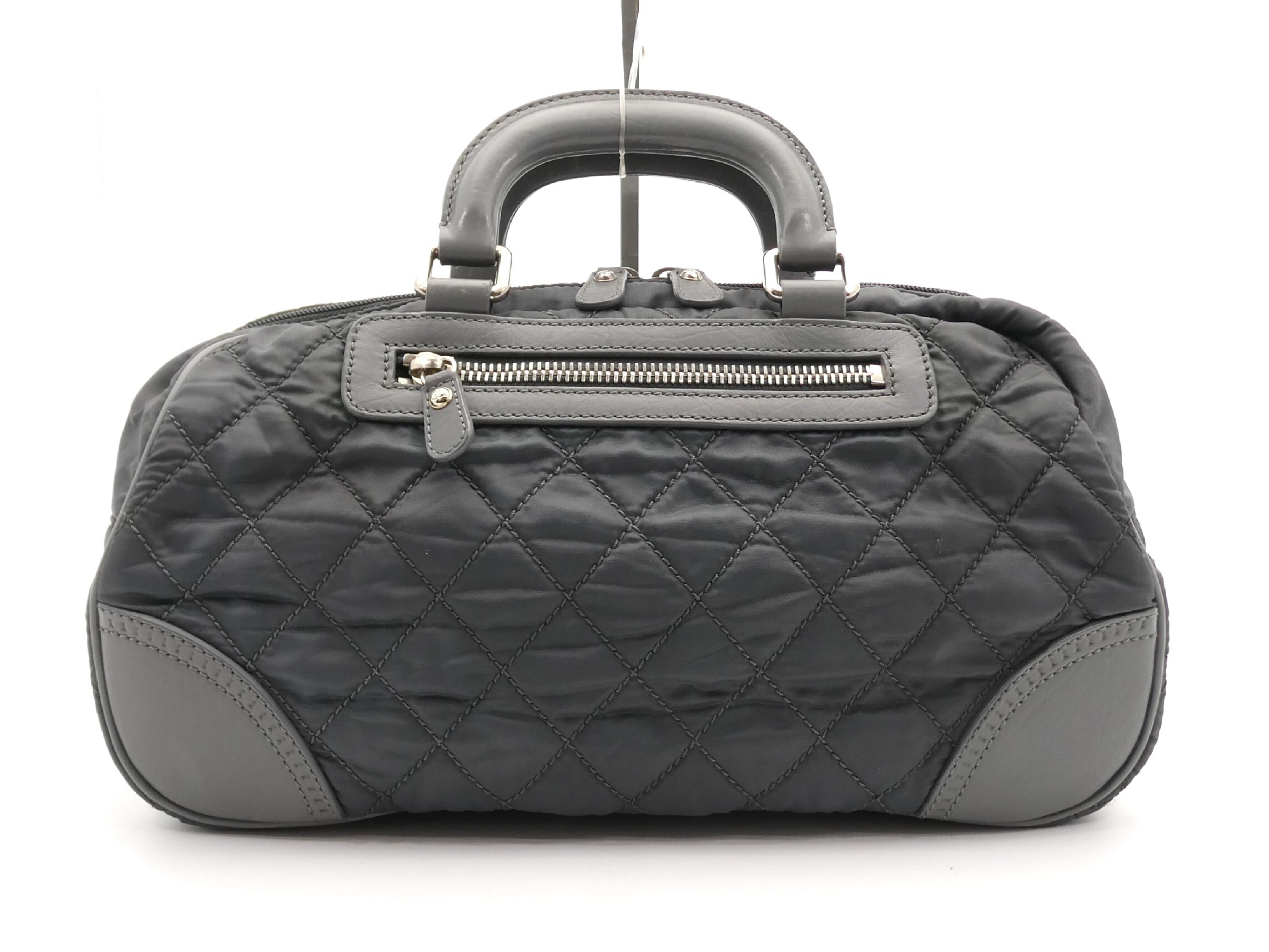Matelassé Nylon Leather Grey Boston Bag