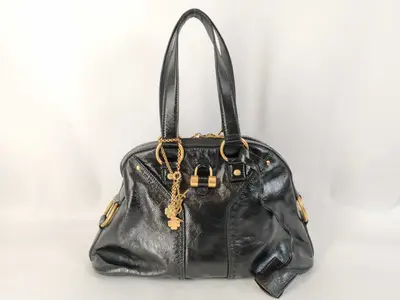 handbag, Yves Saint Laurent Muse handbag, leather, black handbag