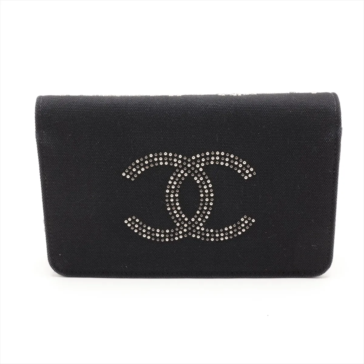 Coco Mark Canvas x Leather Chain Wallet, Studs, Black, Silver Hardware, 27411055, Serial Number in the 27s, Dust Bag Deteriorated — view 2