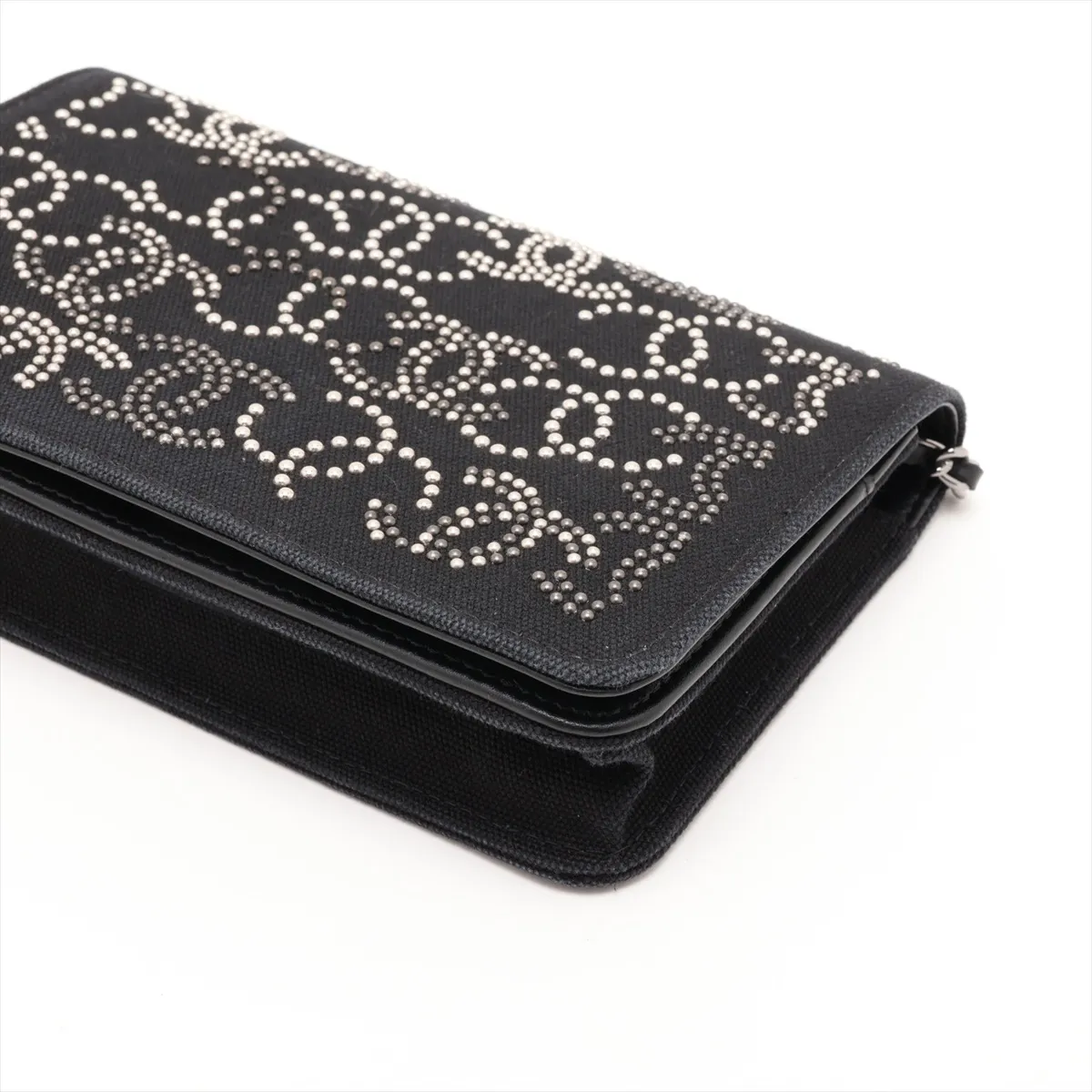 Coco Mark Canvas x Leather Chain Wallet, Studs, Black, Silver Hardware, 27411055, Serial Number in the 27s, Dust Bag Deteriorated — view 3