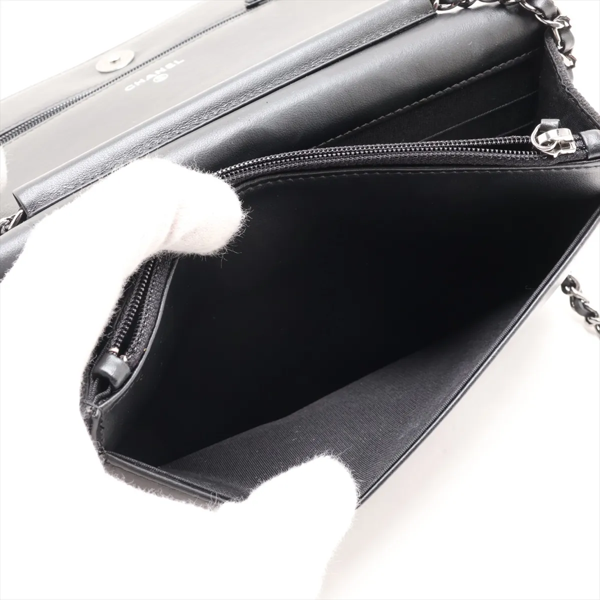 Coco Mark Canvas x Leather Chain Wallet, Studs, Black, Silver Hardware, 27411055, Serial Number in the 27s, Dust Bag Deteriorated — view 6