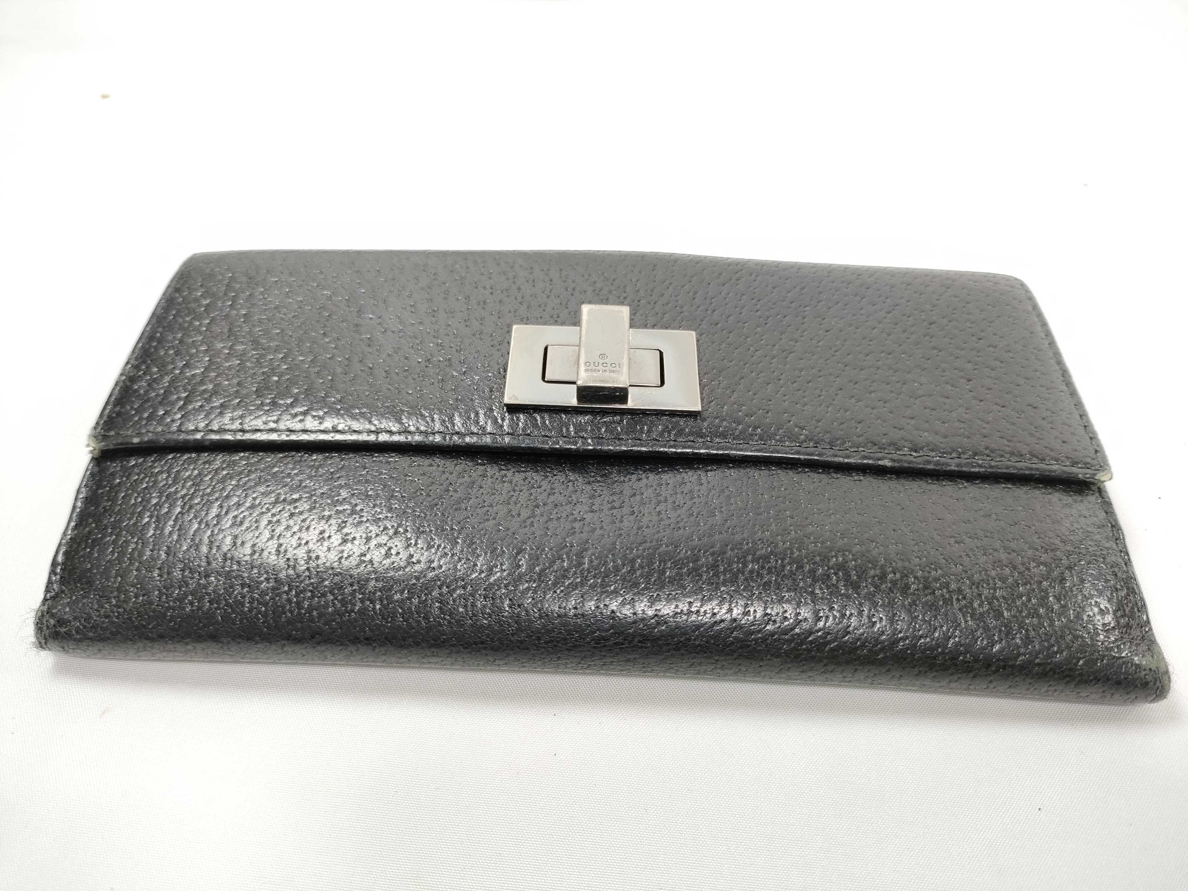 wallet, Gucci long wallet, turnlock closure, leather, black wallet — view 3