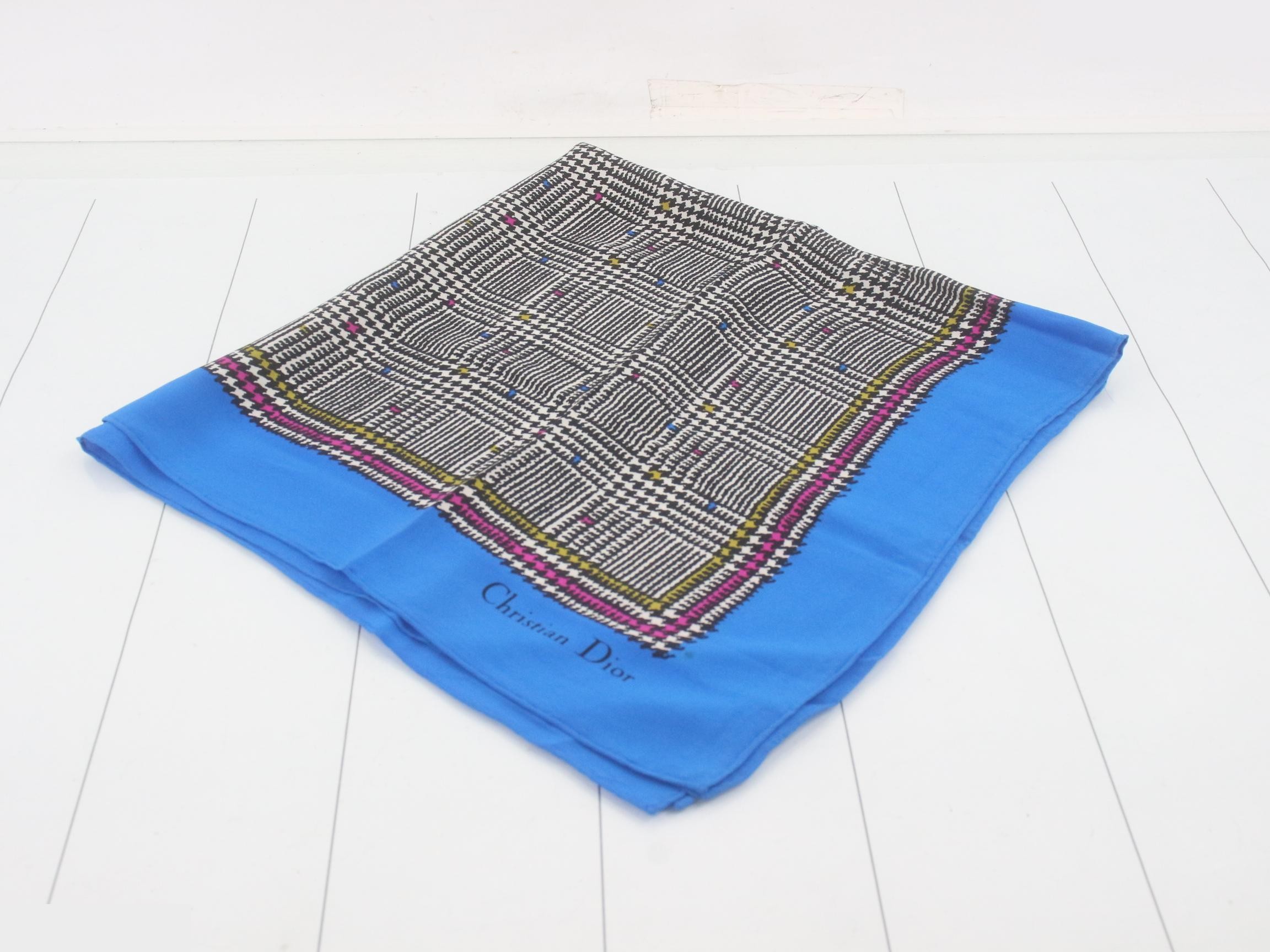 silk scarf, houndstooth pattern, blue