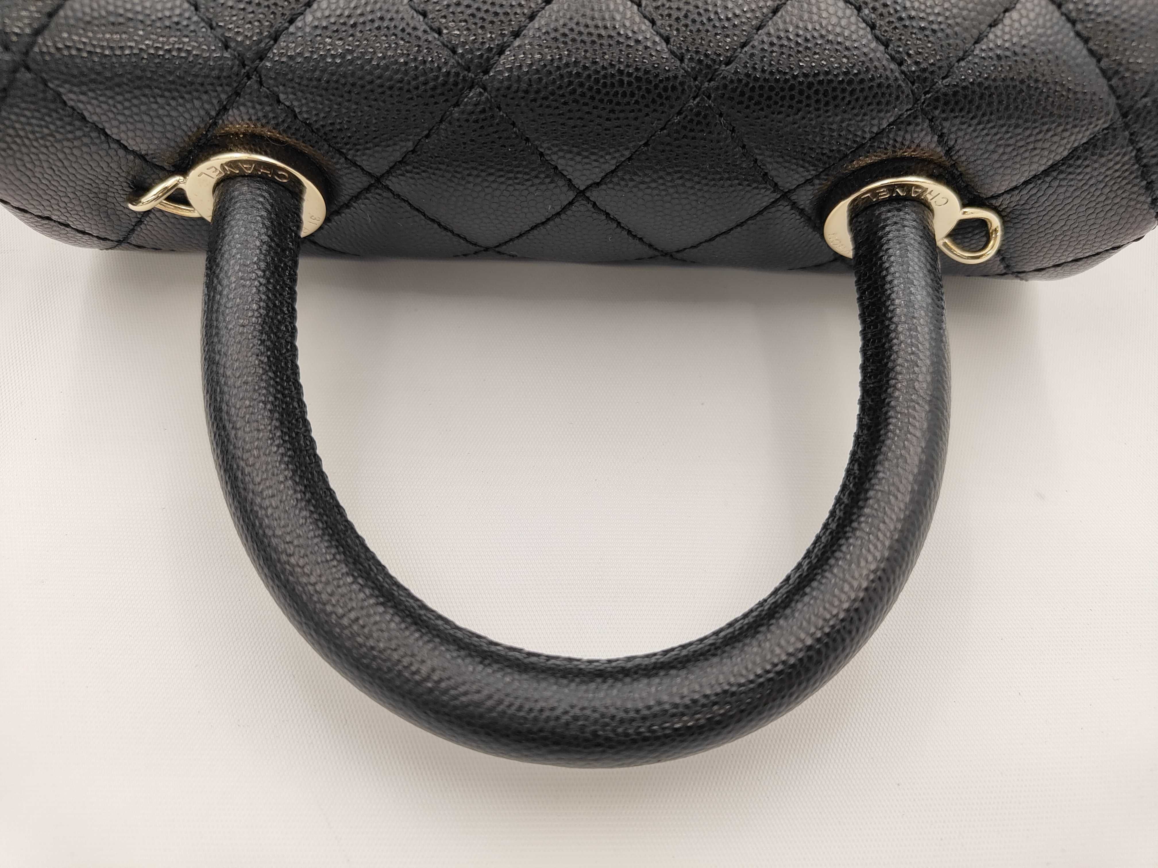 Caviar Skin Coco Handle 2-Way Bag with Strap, Black, Serial Number 31 Series Handbag — view 3