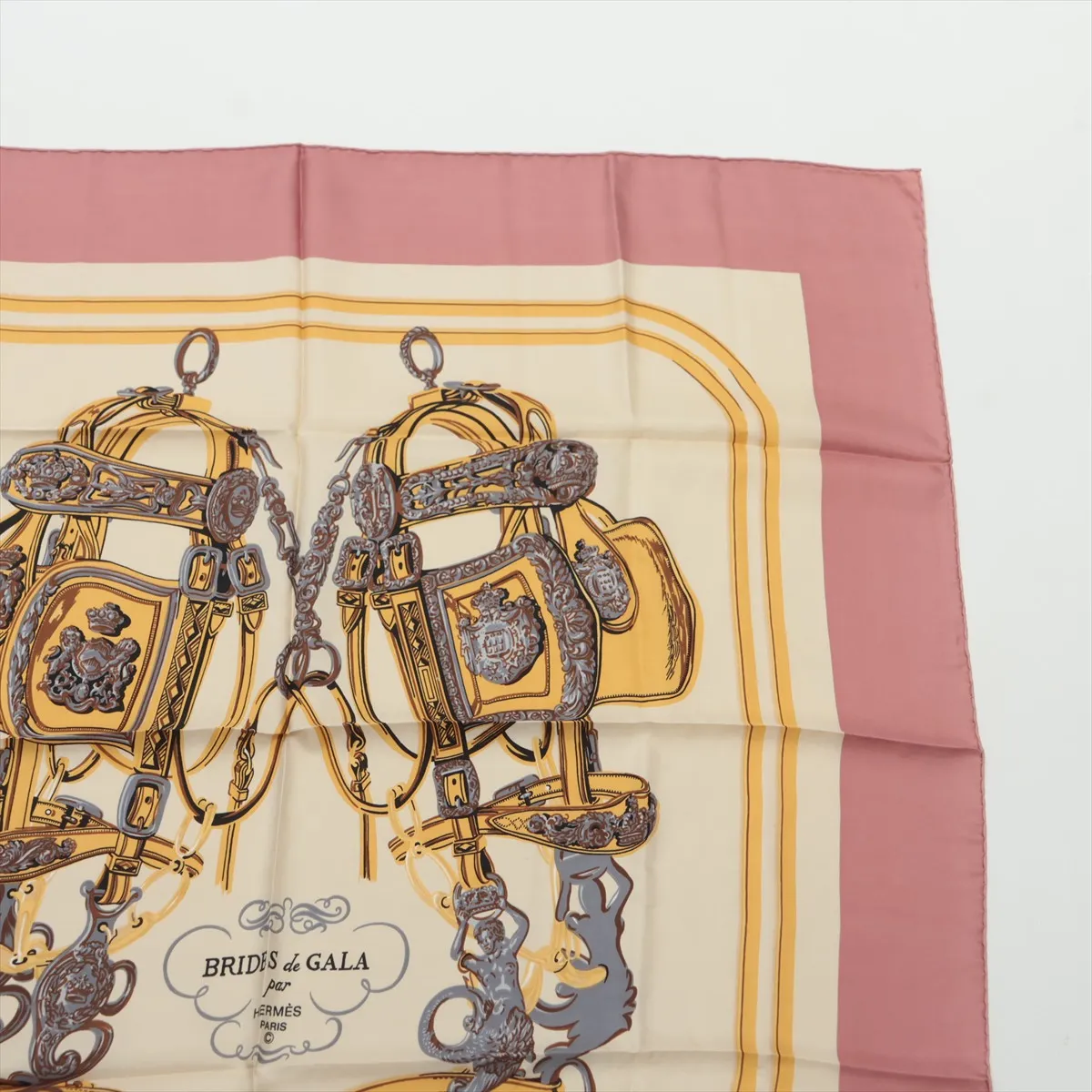 Carre 90 BRIDES de GARA scarf, silk, pink. Shows signs of wear, — view 3