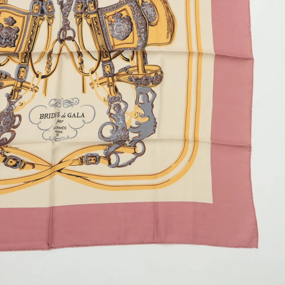 Carre 90 BRIDES de GARA scarf, silk, pink. Shows signs of wear, — view 4