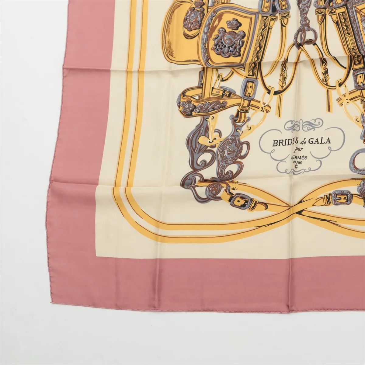 Carre 90 BRIDES de GARA scarf, silk, pink. Shows signs of wear, — view 5