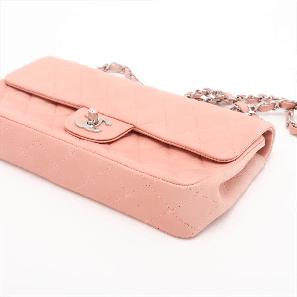 Matelassé Lambskin Single Flap Single Chain Bag, Pink, Silver Hardware, 11061046, Series 11 — view 3