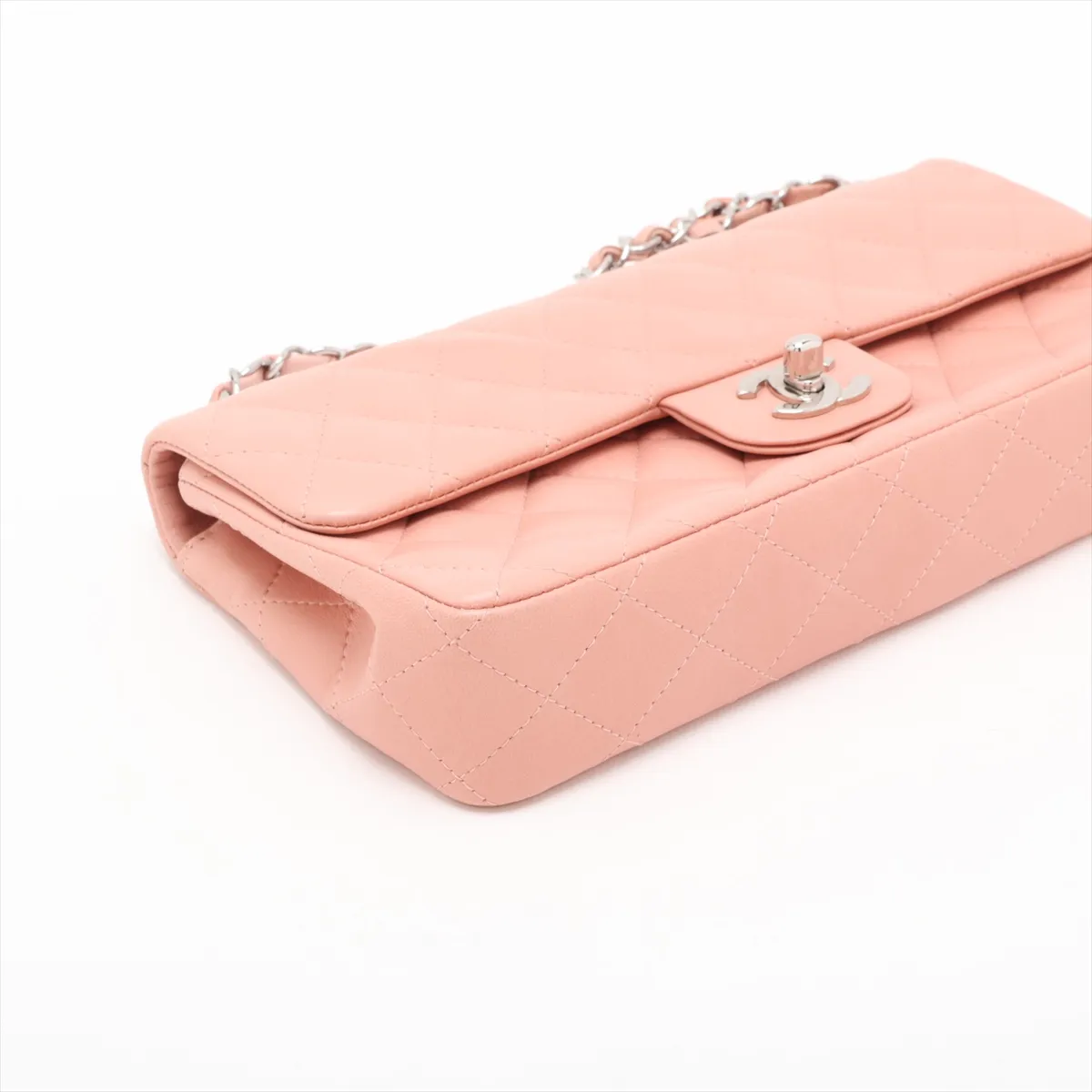 Matelassé Lambskin Single Flap Single Chain Bag, Pink, Silver Hardware, 11061046, Series 11 — view 4
