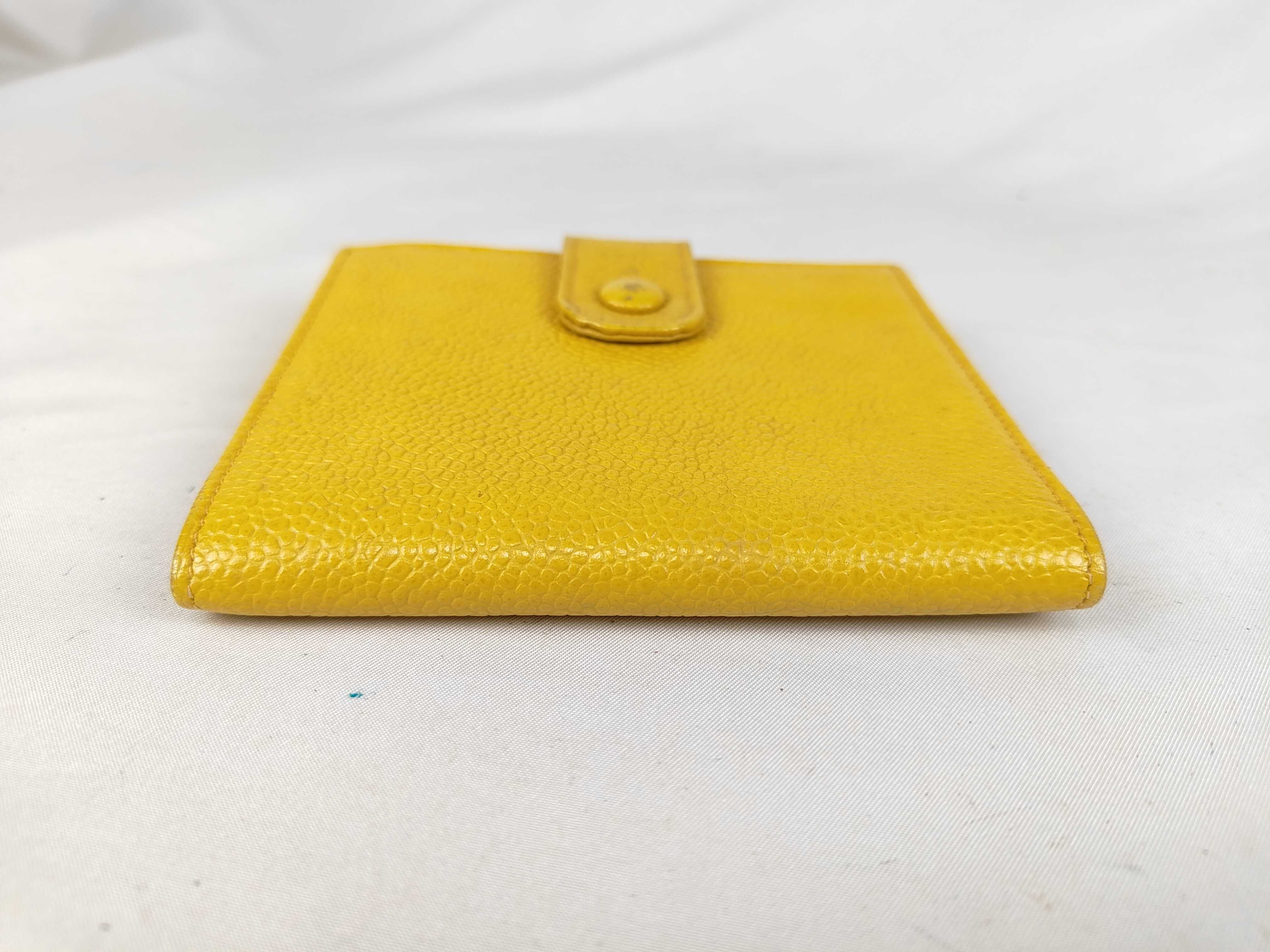 Caviar Skin Large Coco Double Snap Bi-fold Wallet Yellow — view 3