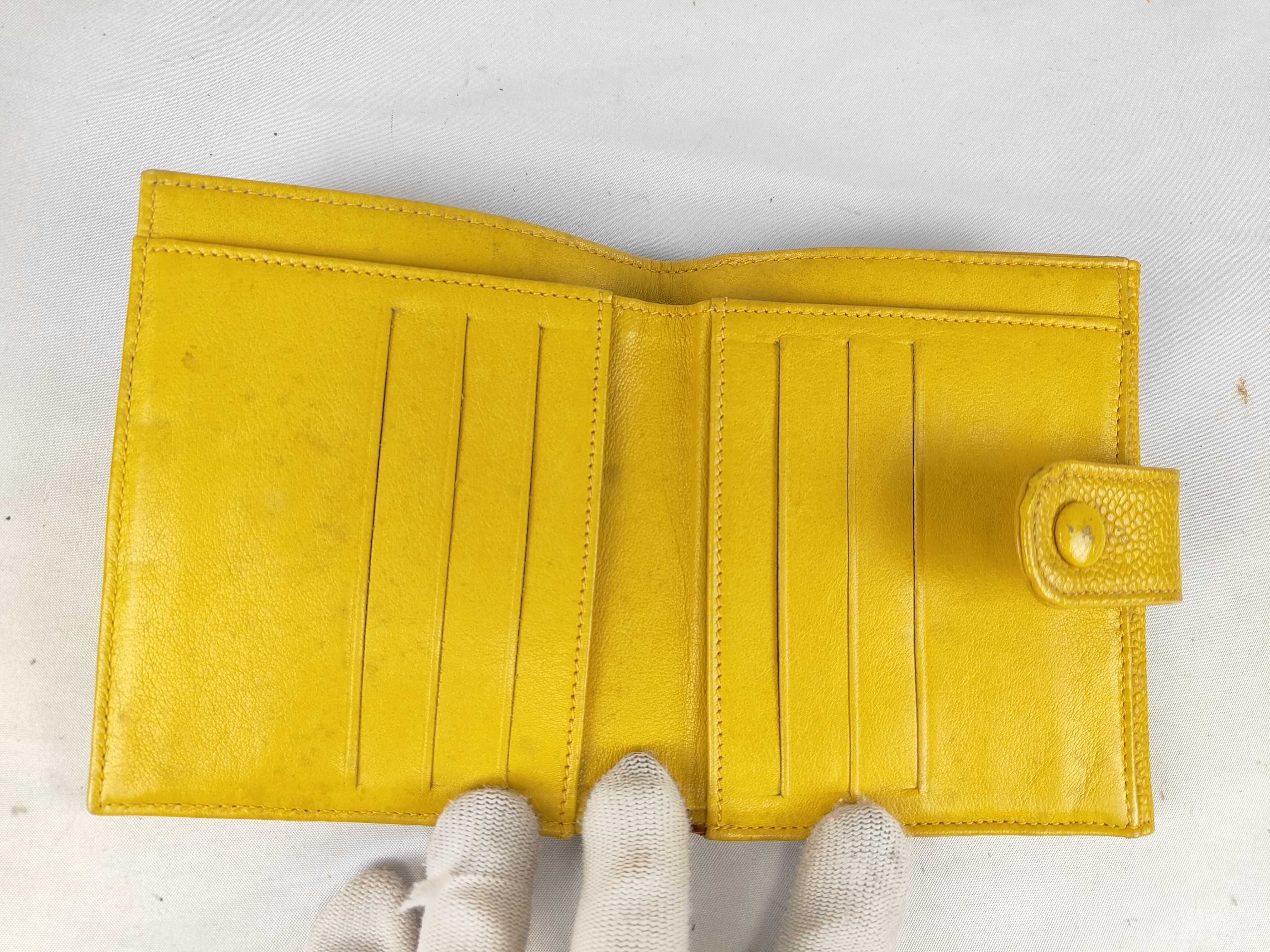 Caviar Skin Large Coco Double Snap Bi-fold Wallet Yellow — view 7