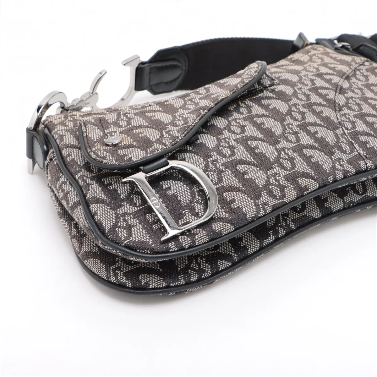 Trotter Saddle Canvas x Leather Shoulder Bag Black — view 4