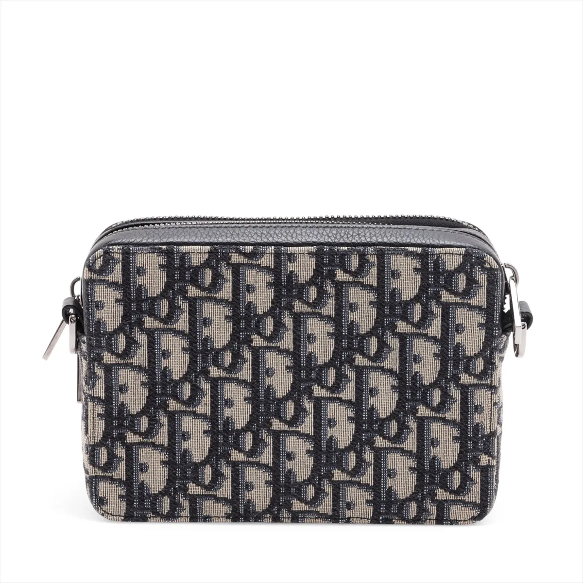 Oblique Zip Pouch Canvas x Leather Shoulder Bag Navy — view 2