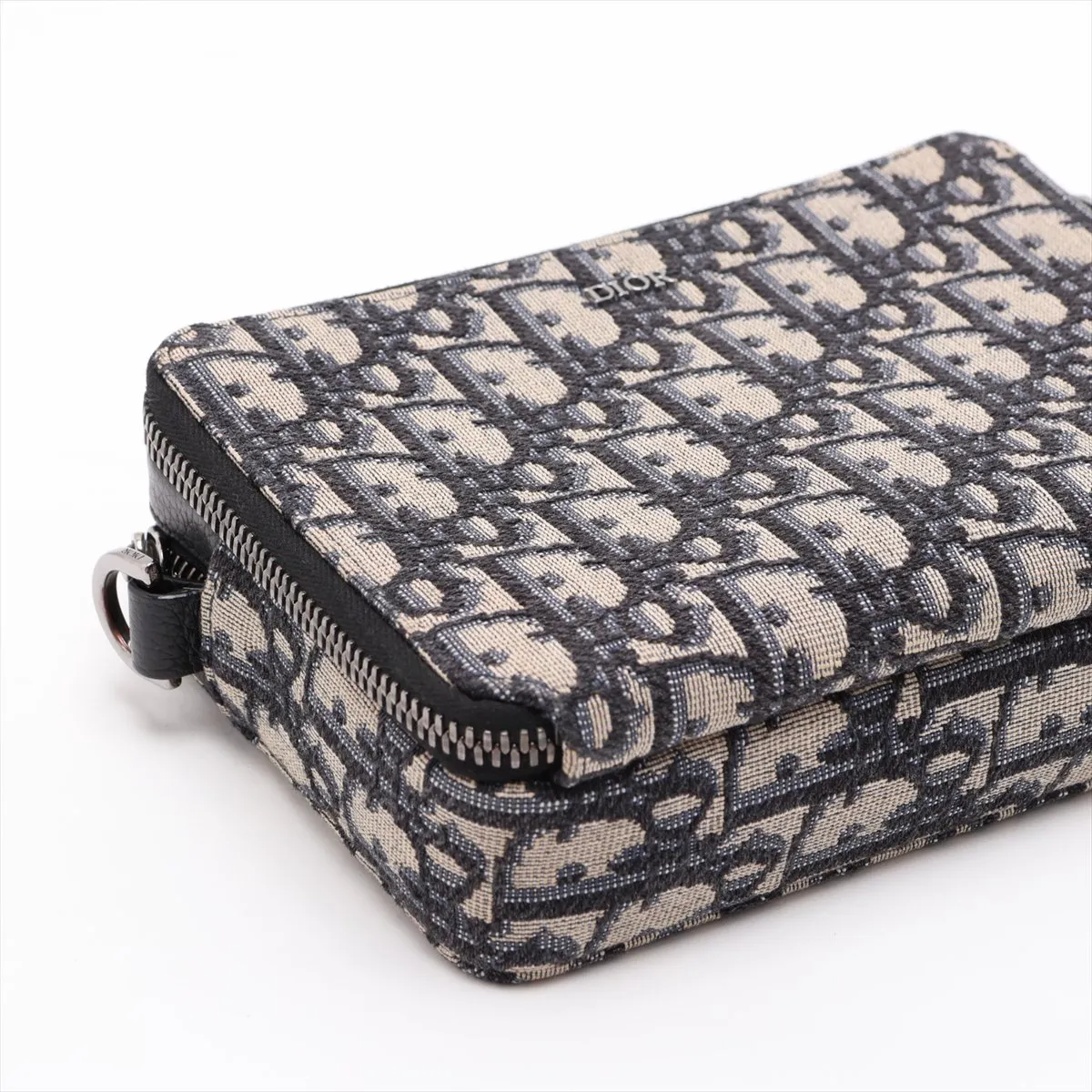 Oblique Zip Pouch Canvas x Leather Shoulder Bag Navy — view 4