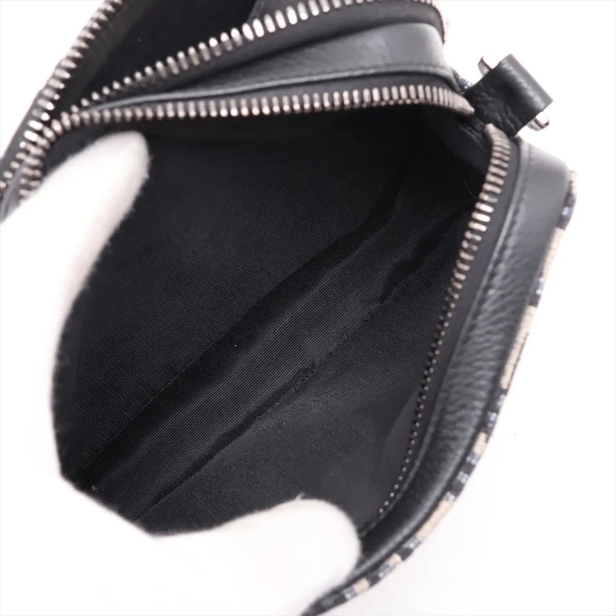 Oblique Zip Pouch Canvas x Leather Shoulder Bag Navy — view 7