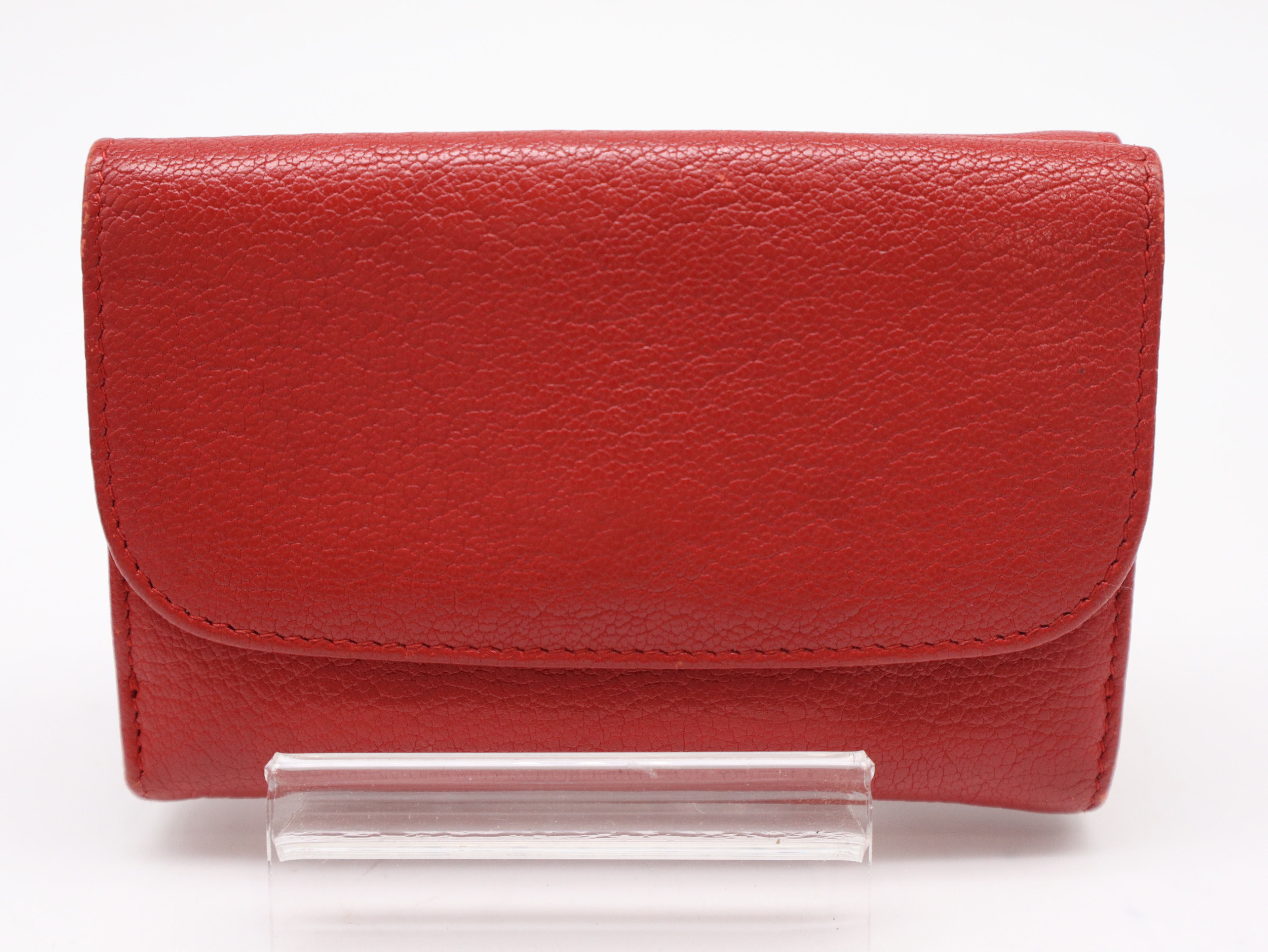 Leather Tri-fold Wallet, Red — view 2