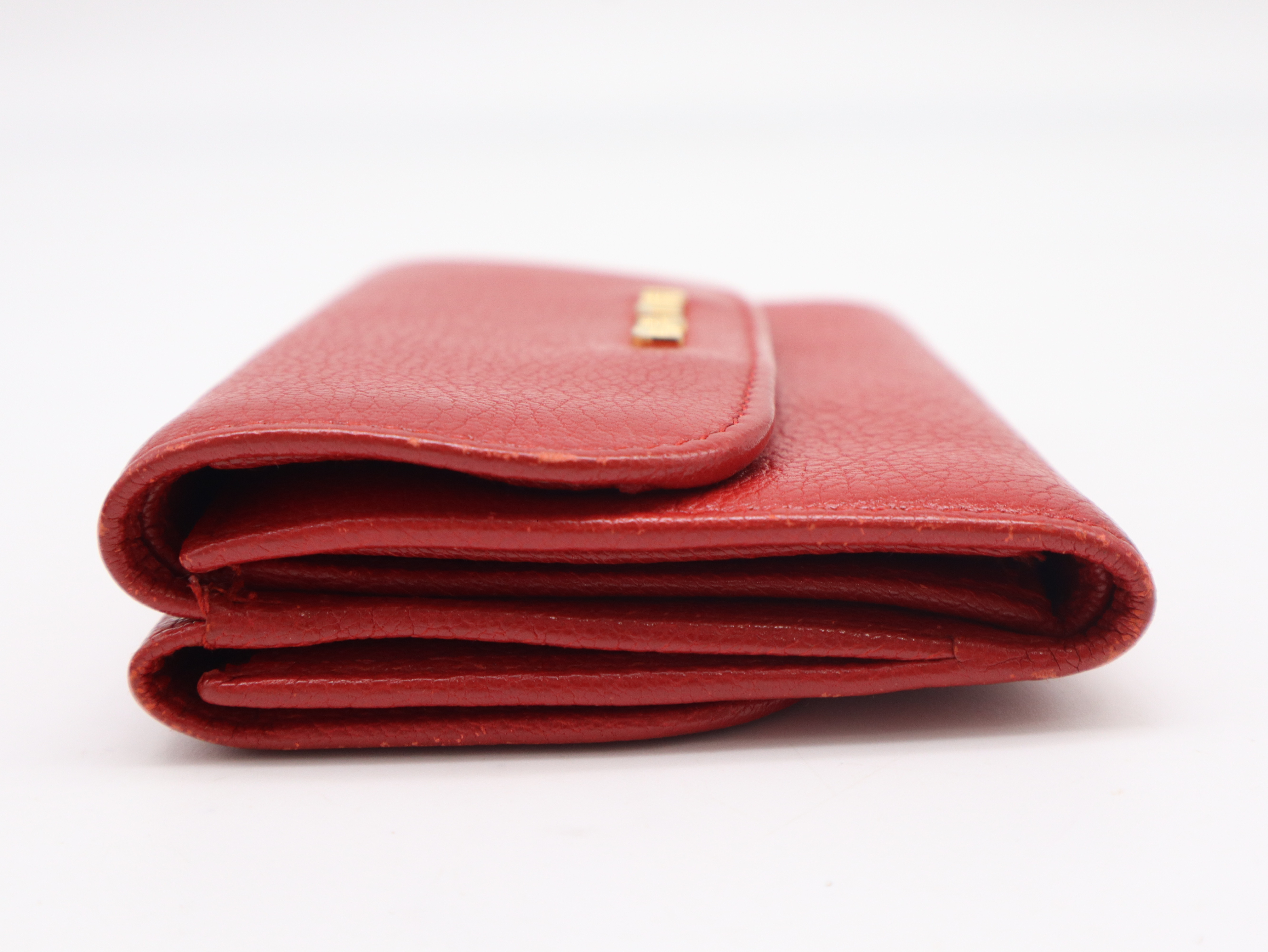 Leather Tri-fold Wallet, Red — view 5