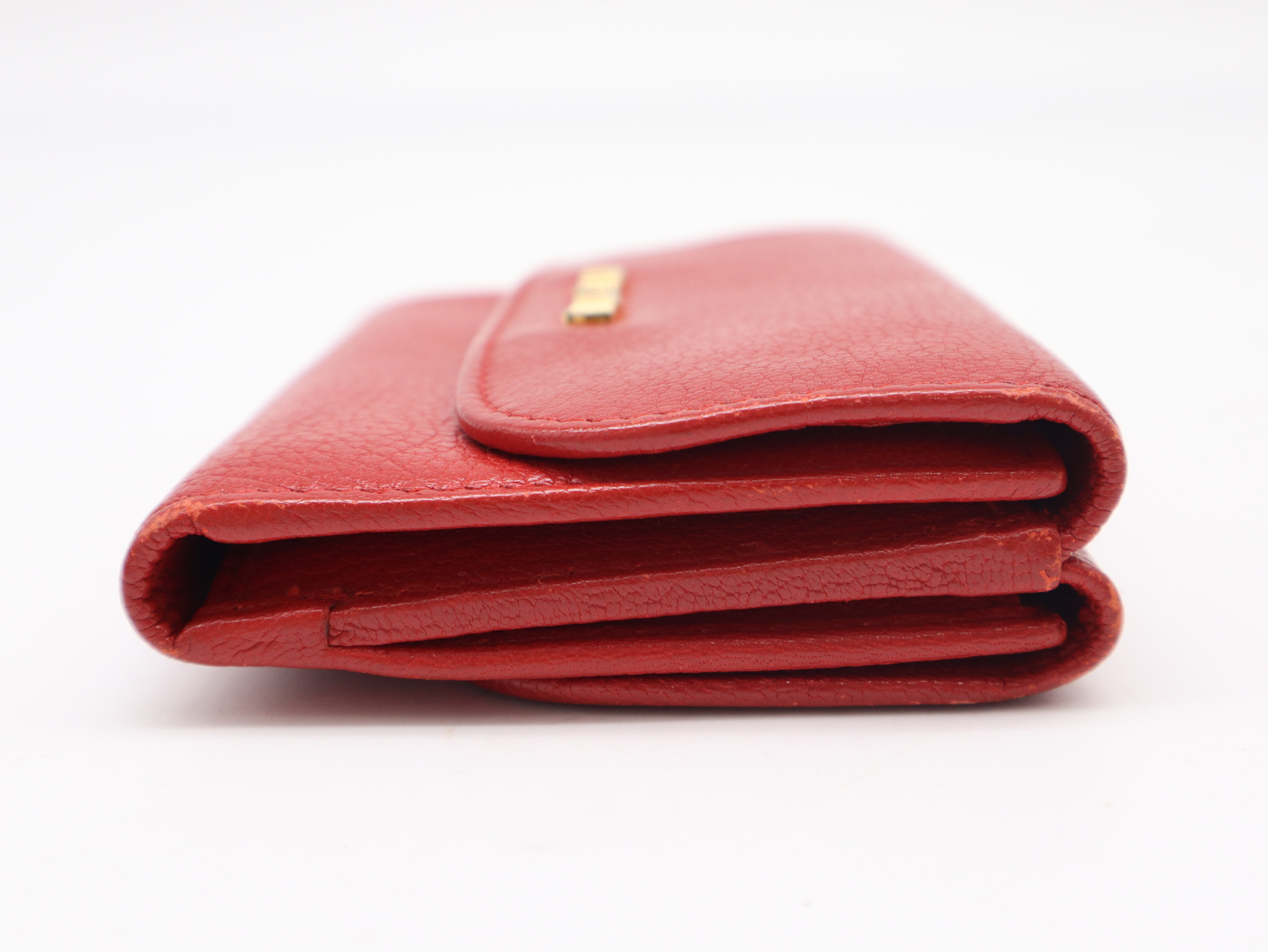 Leather Tri-fold Wallet, Red — view 6