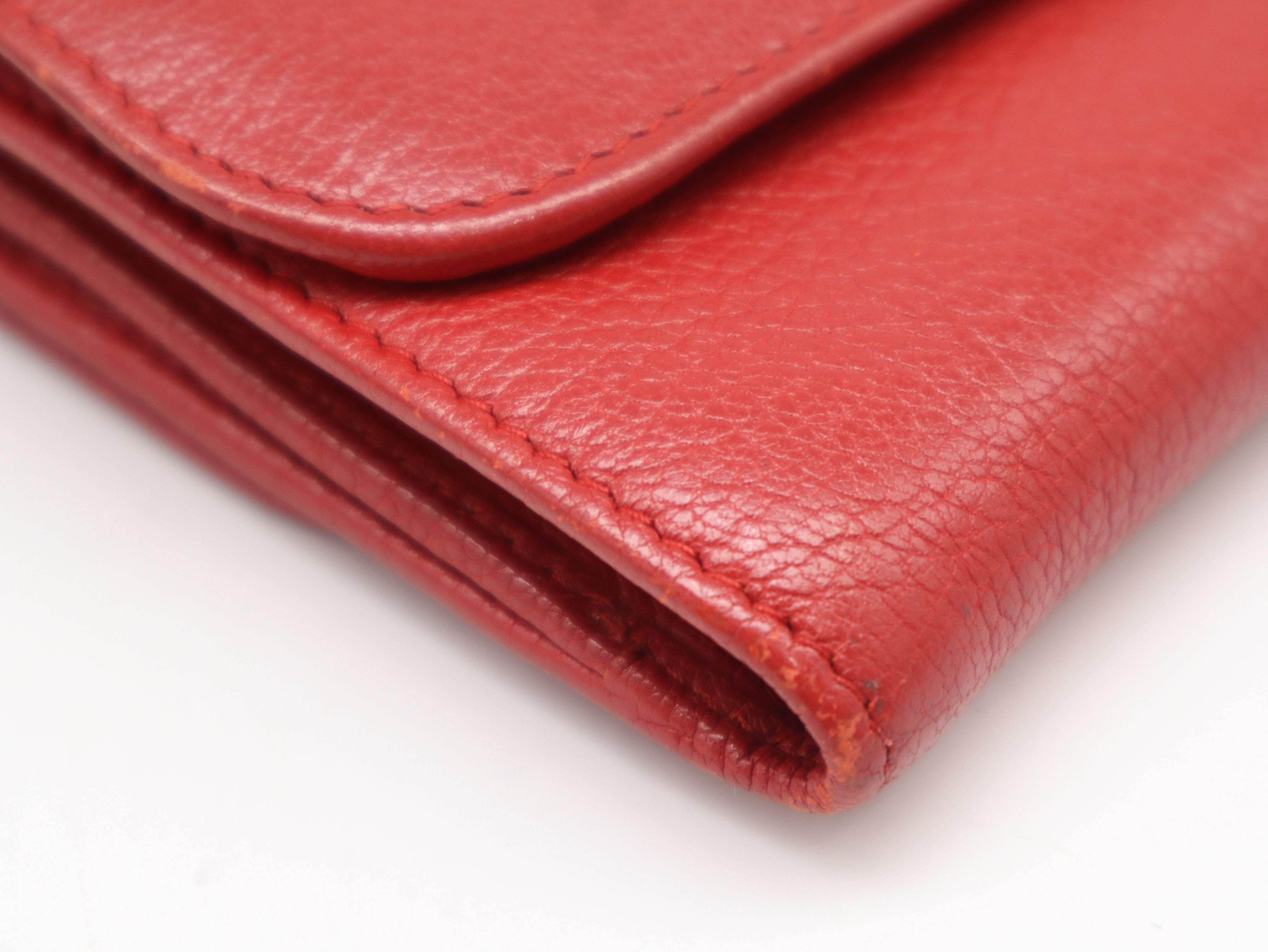 Leather Tri-fold Wallet, Red — view 7