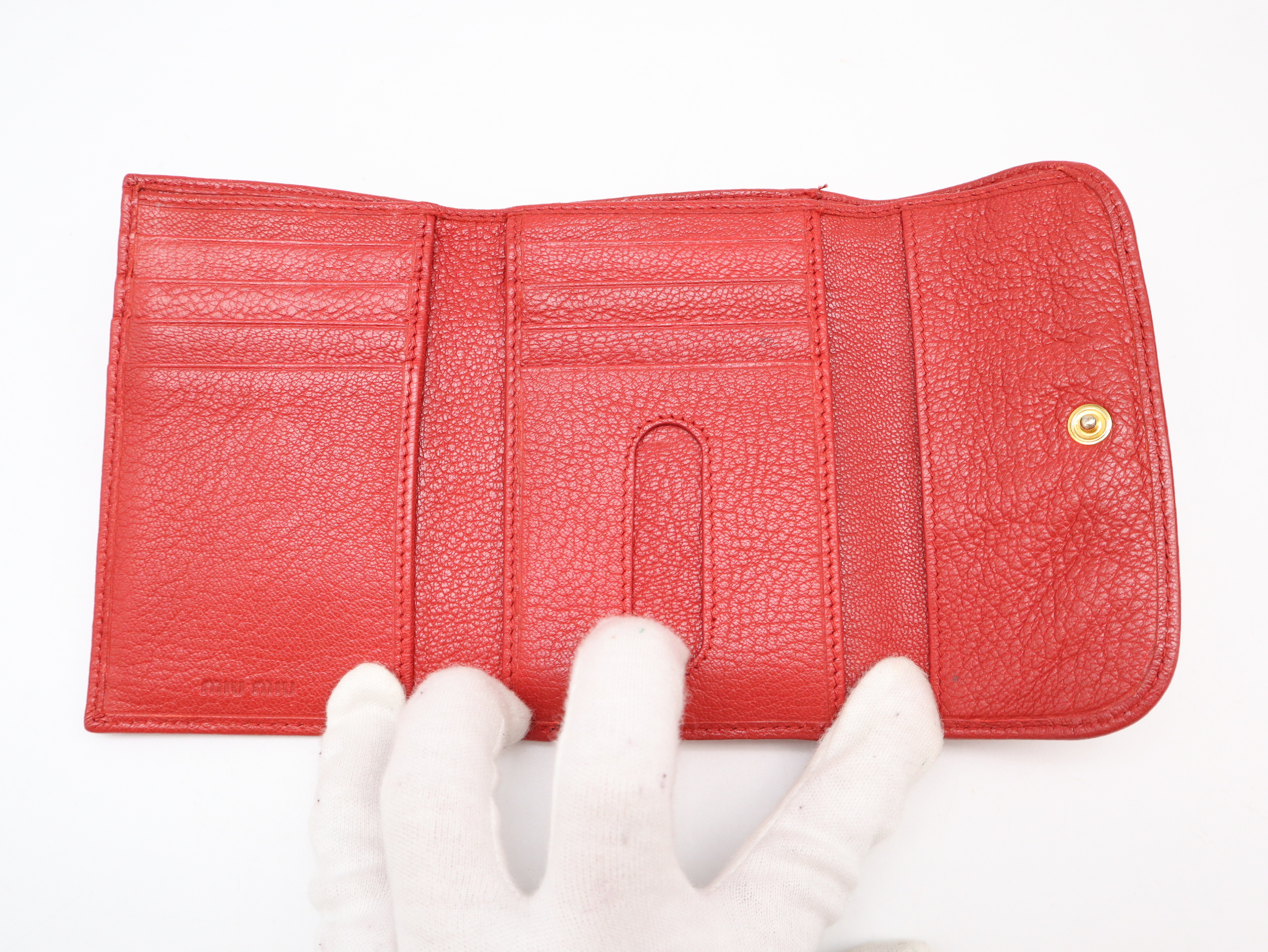 Leather Tri-fold Wallet, Red — view 8