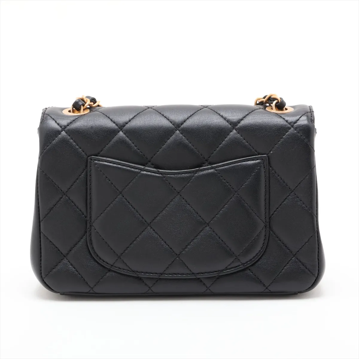 Matelassé Lambskin Chain Shoulder Bag, Pearl Black with Gold Hardware, H0PC601J, Random Plate — view 2