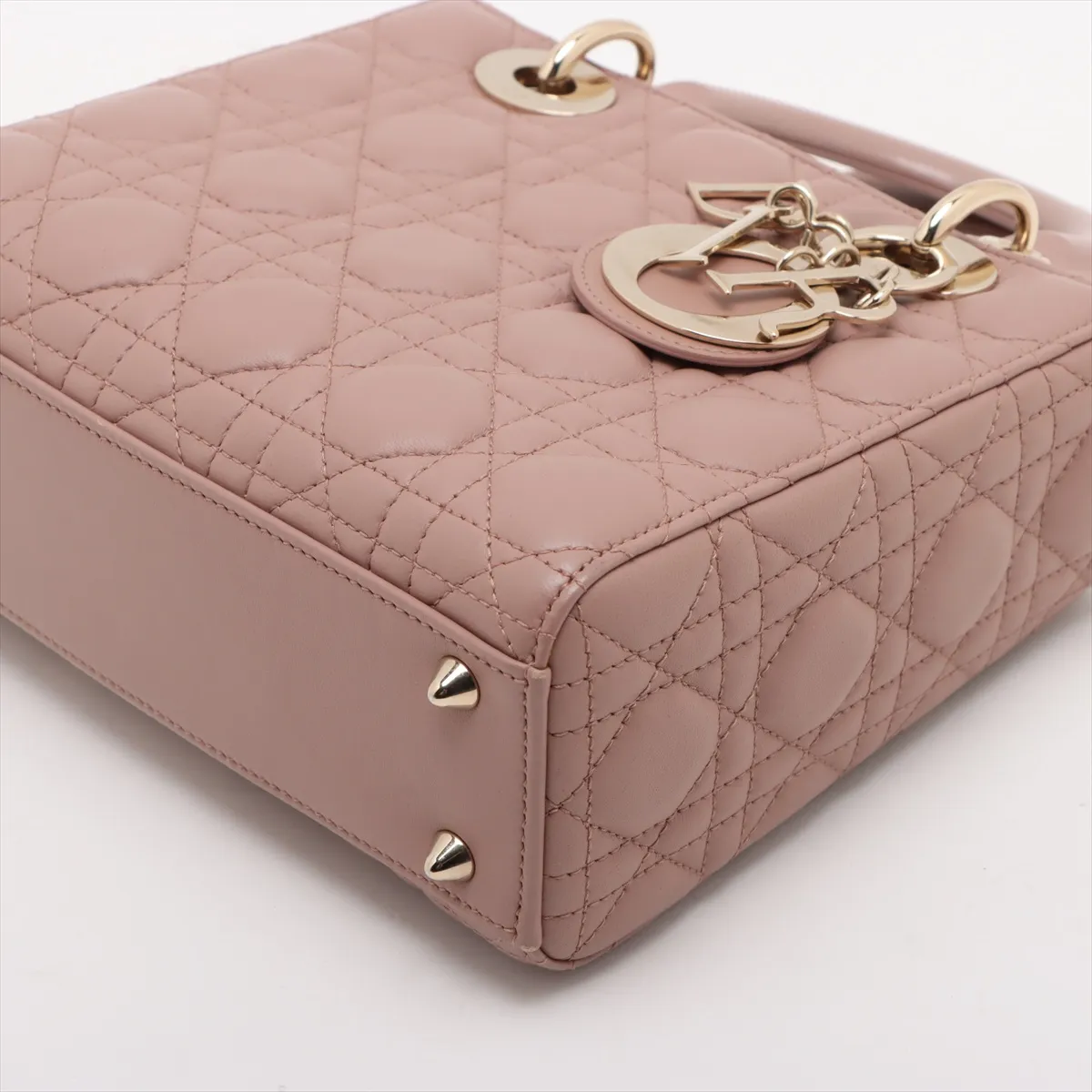 Cannage Lady Dior Leather Handbag Pink — view 3