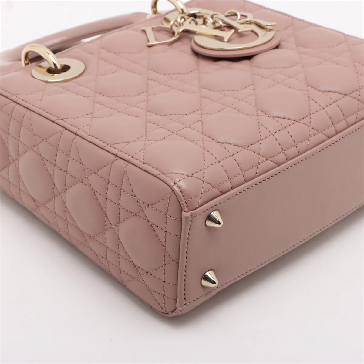 Cannage Lady Dior Leather Handbag Pink — view 4