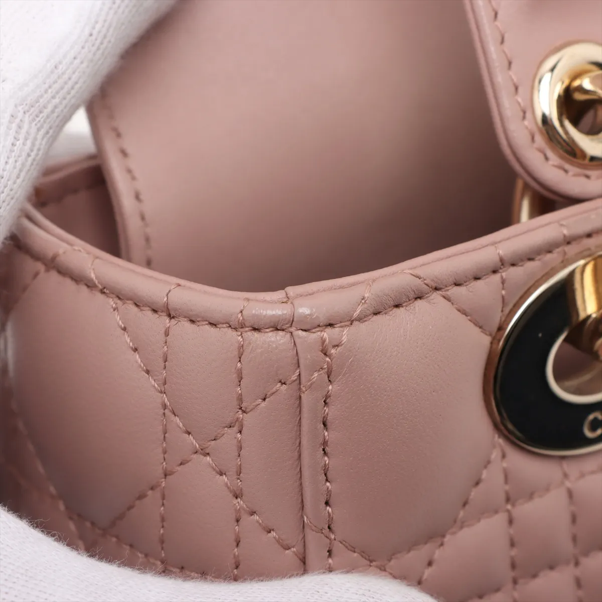 Cannage Lady Dior Leather Handbag Pink — view 10