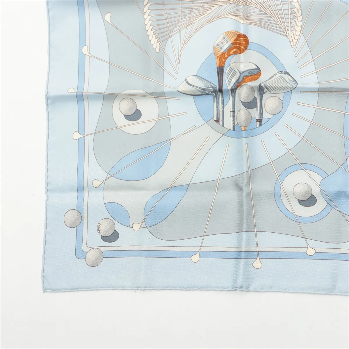 Carre 45 Swing Scarf, Silk, Light Blue, Shows signs of wear, — view 5