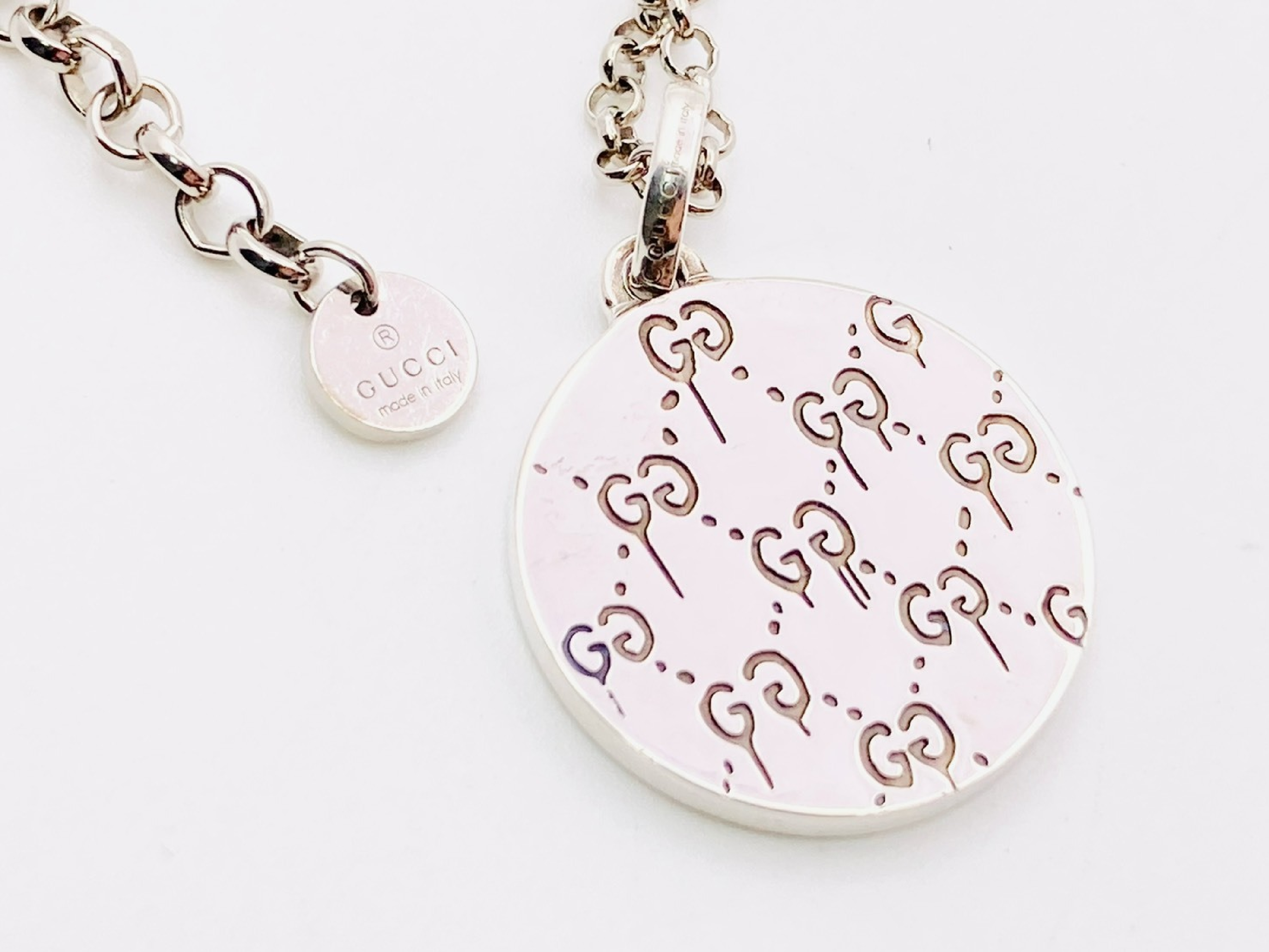 Ghost Diamond Enamel Round Necklace, 925 Sterling Silver, 10.5g, Red x Silver Necklace — view 4