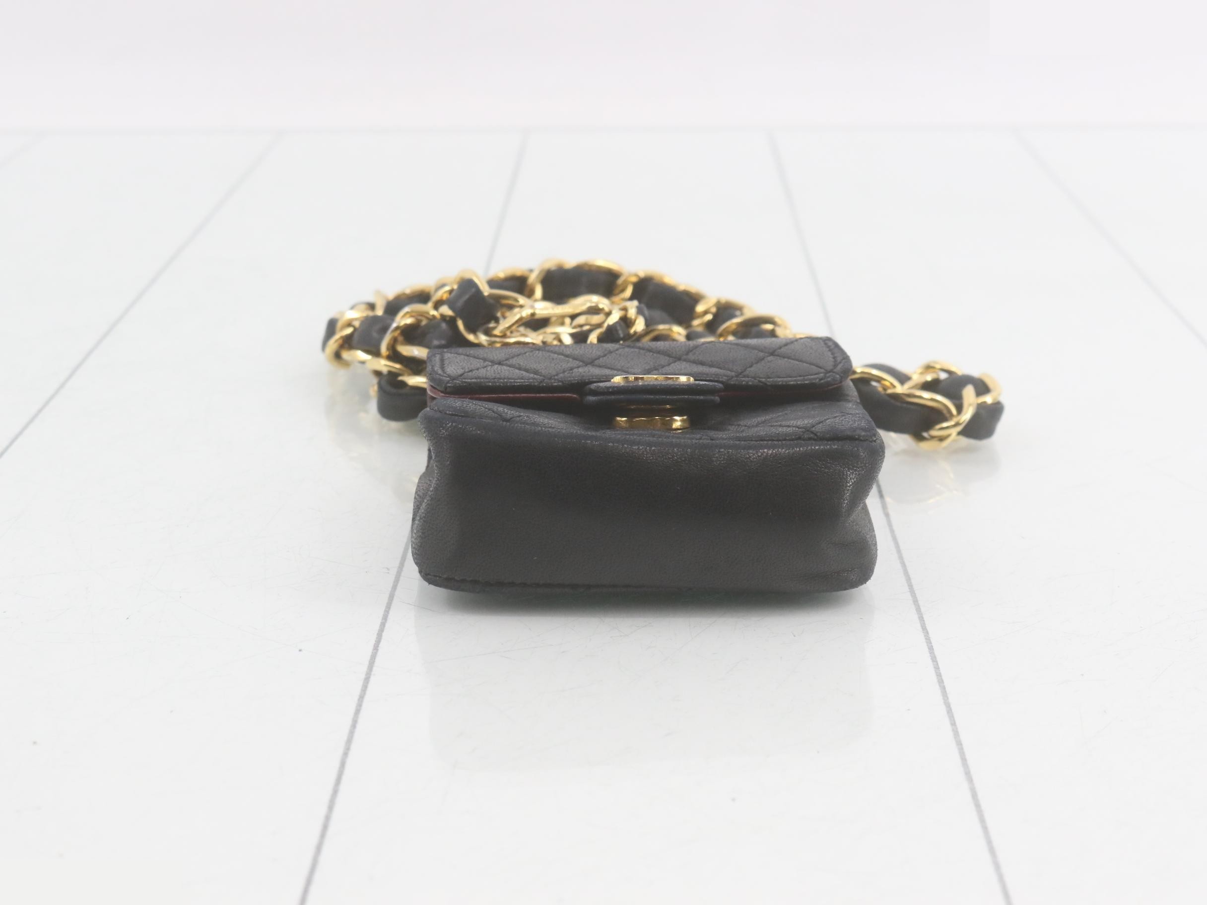 Lambskin Chain Shoulder Bag, Mini Matelassé Pouch — view 3