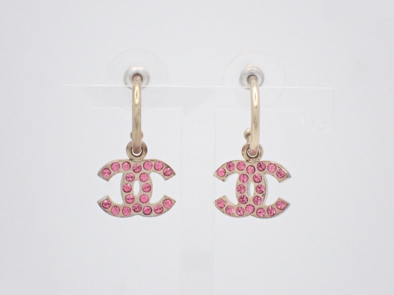 Coco Mark Pink Stone Hoop Earrings