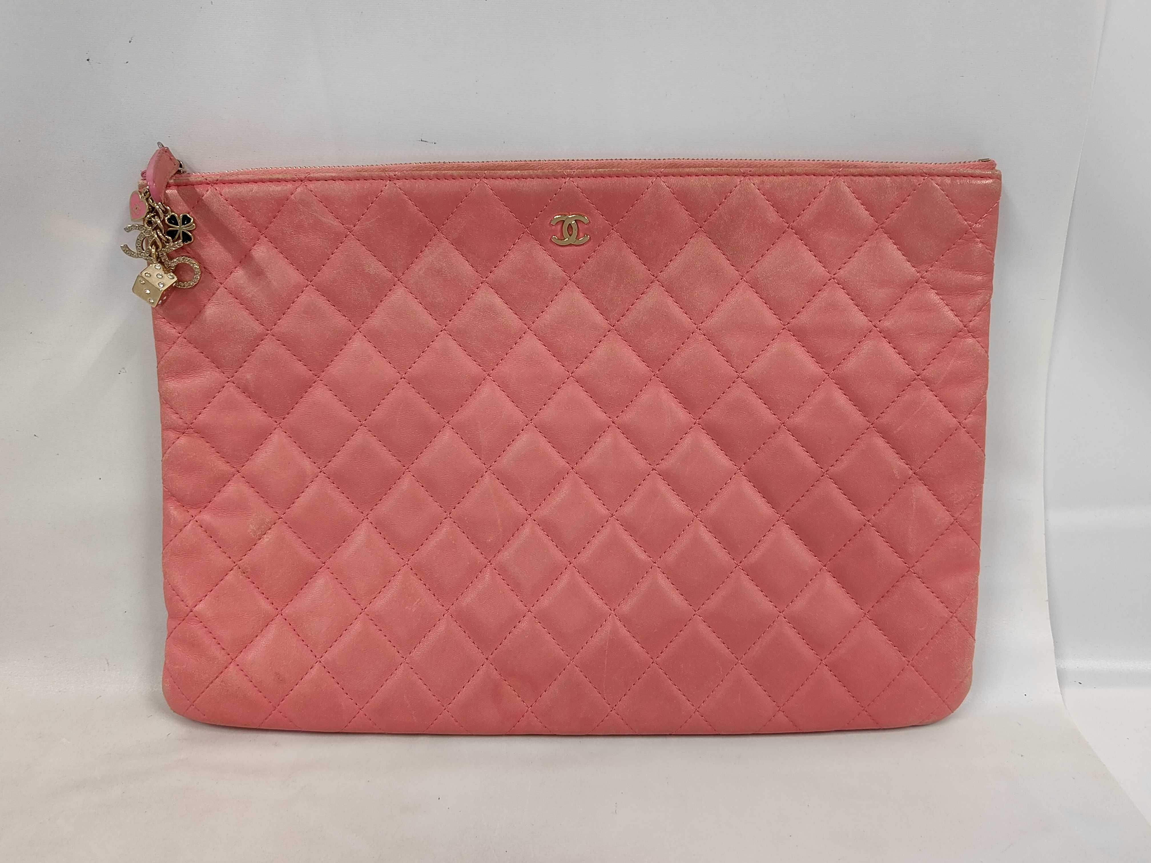 Matelassé Clutch Bag, No. 22, Pink with Gold Hardware.