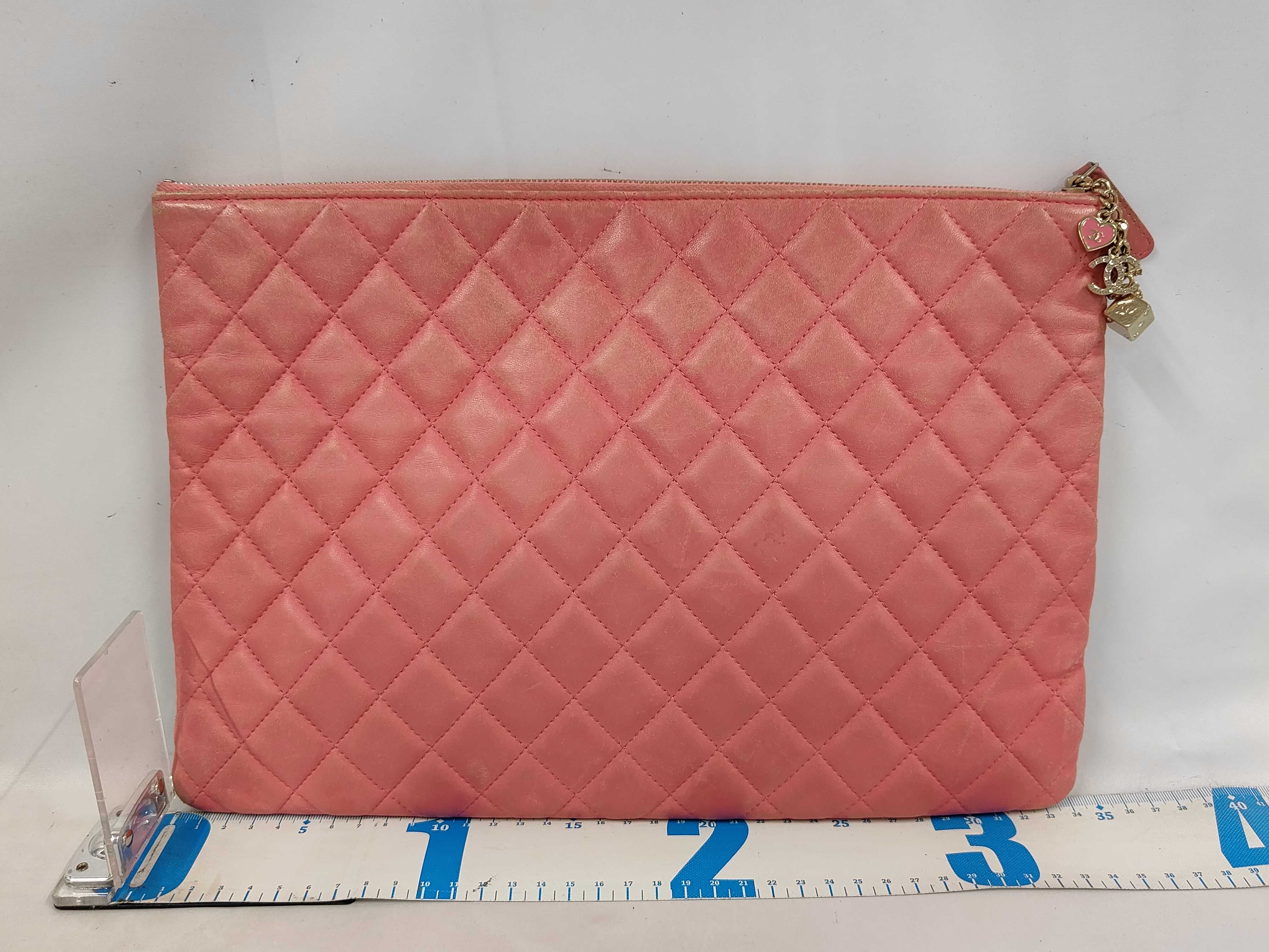 Matelassé Clutch Bag, No. 22, Pink with Gold Hardware. — view 2
