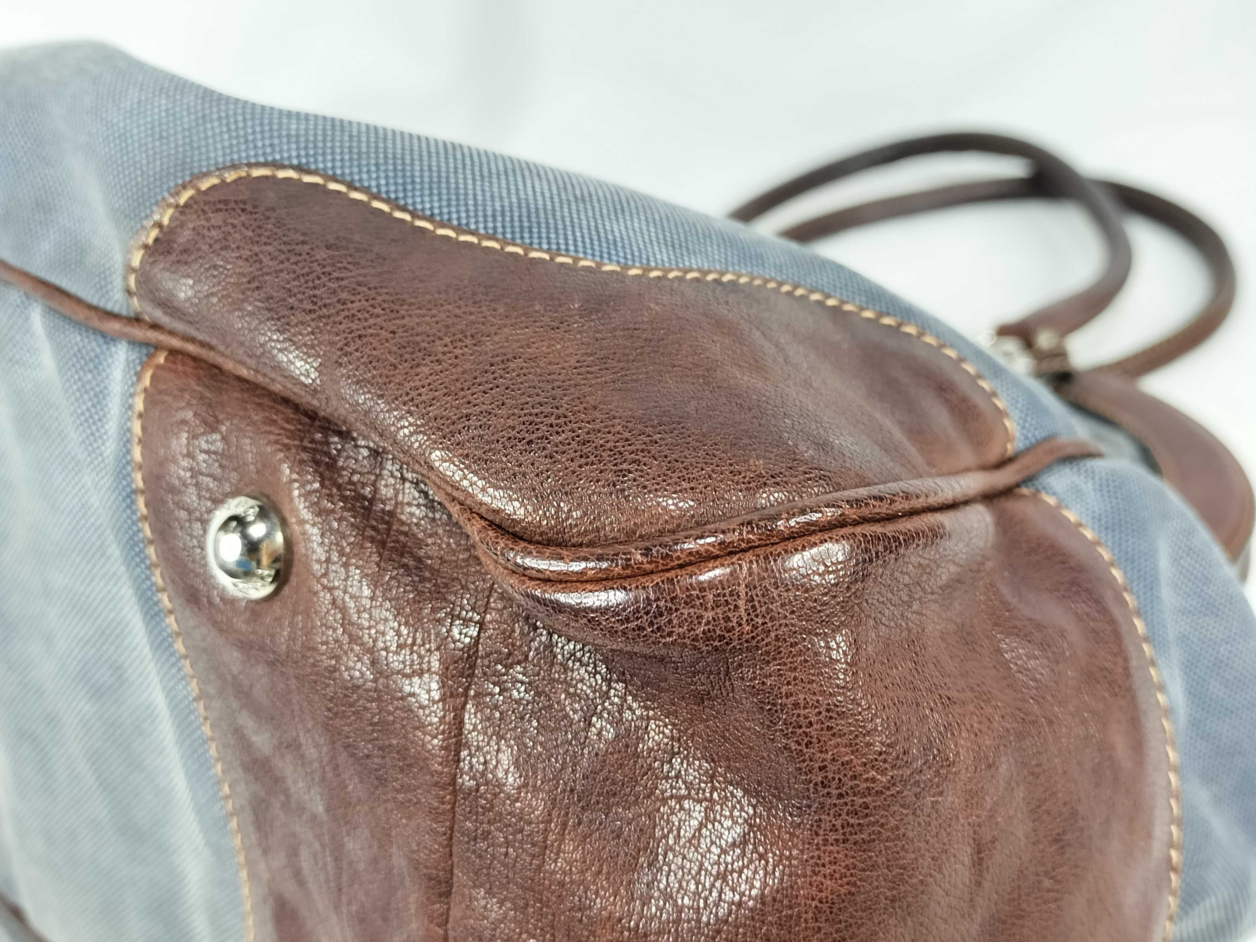 Brown and Blue Denim Handbag — view 6