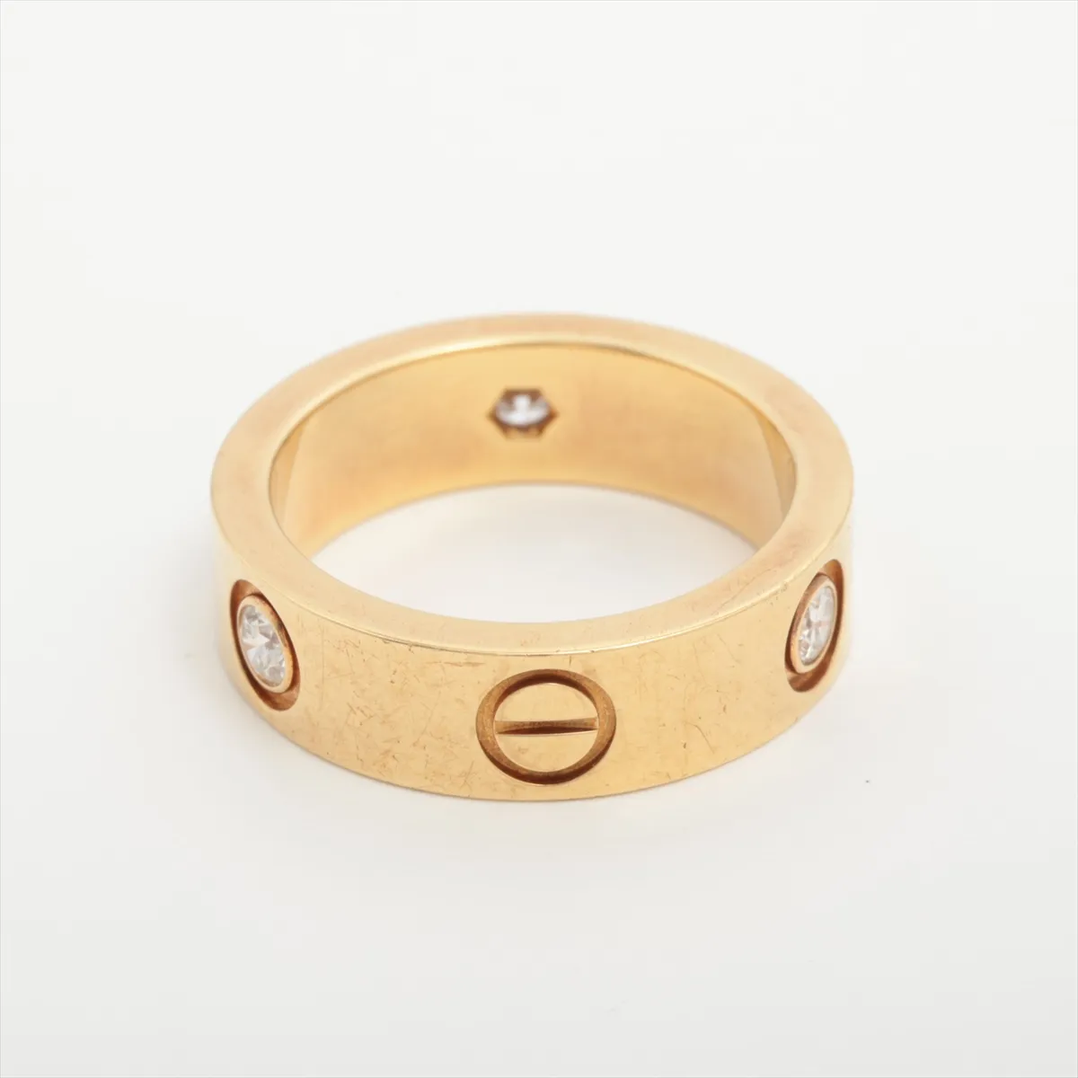 Love Half Diamond Ring, 750 (Yellow Gold), 8.4g, 0.08g diamond, size 50, RV0265, dents. — view 2