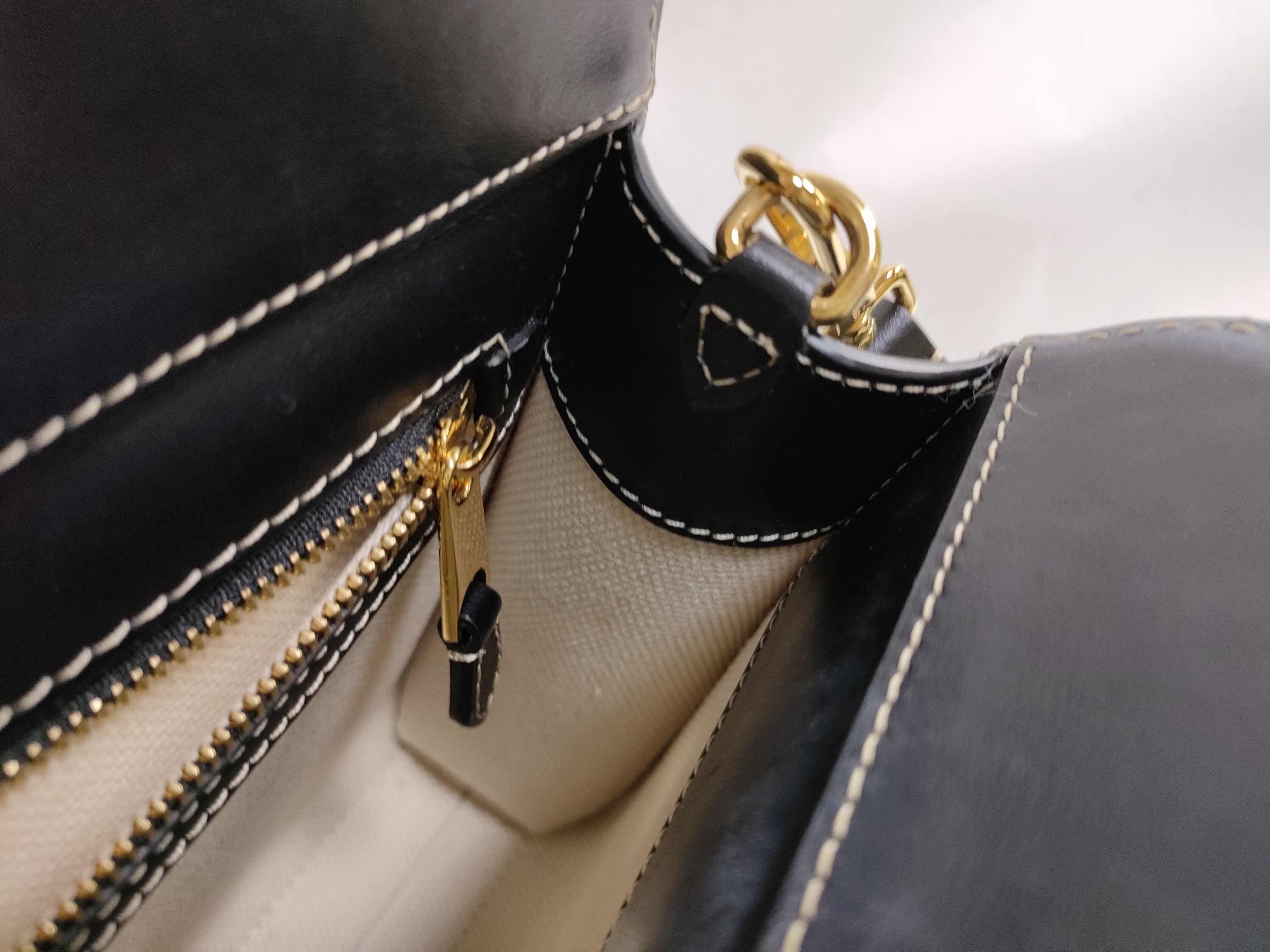 Mini Two-Tone Canvas x Leather 2-Way Handbag (Beige x Black) — view 12