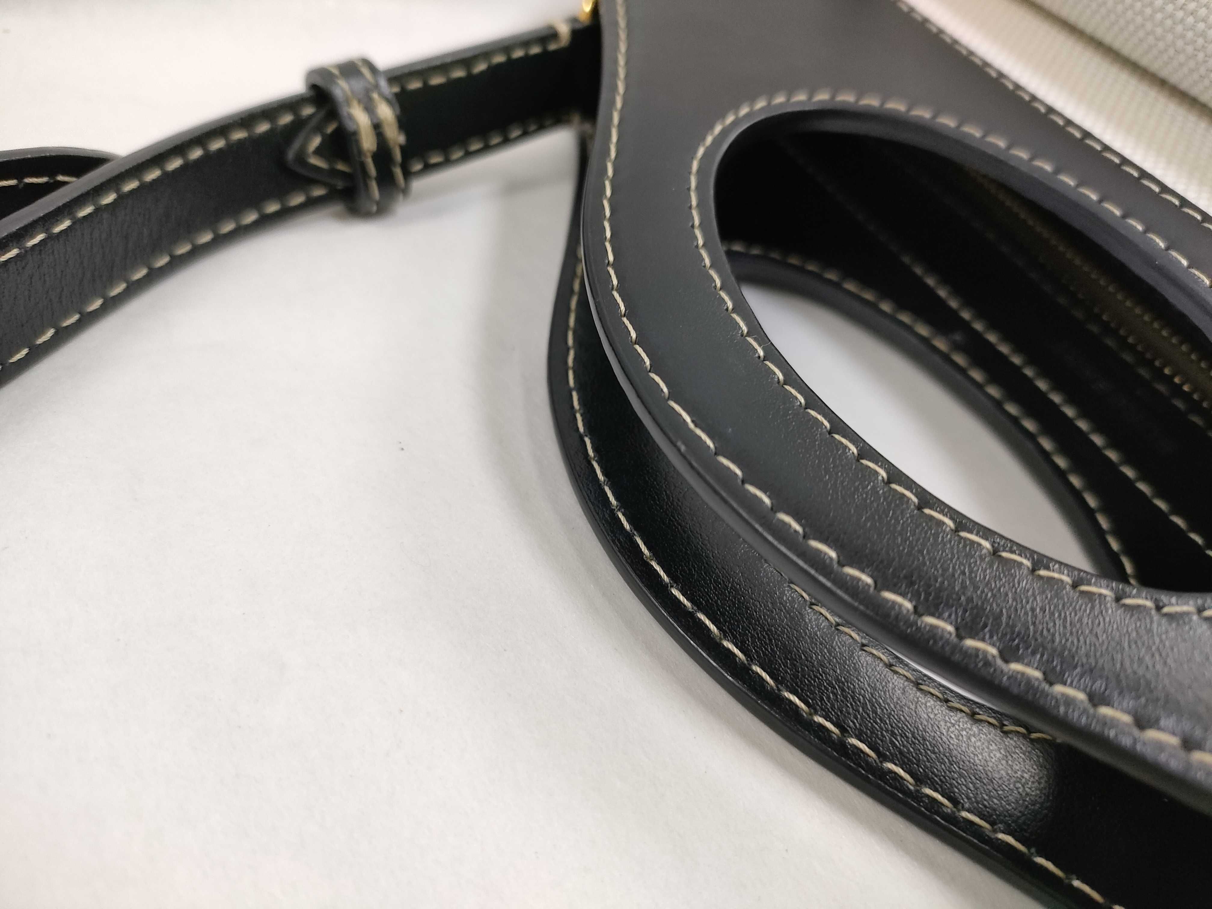 Mini Two-Tone Canvas x Leather 2-Way Handbag (Beige x Black) — view 4