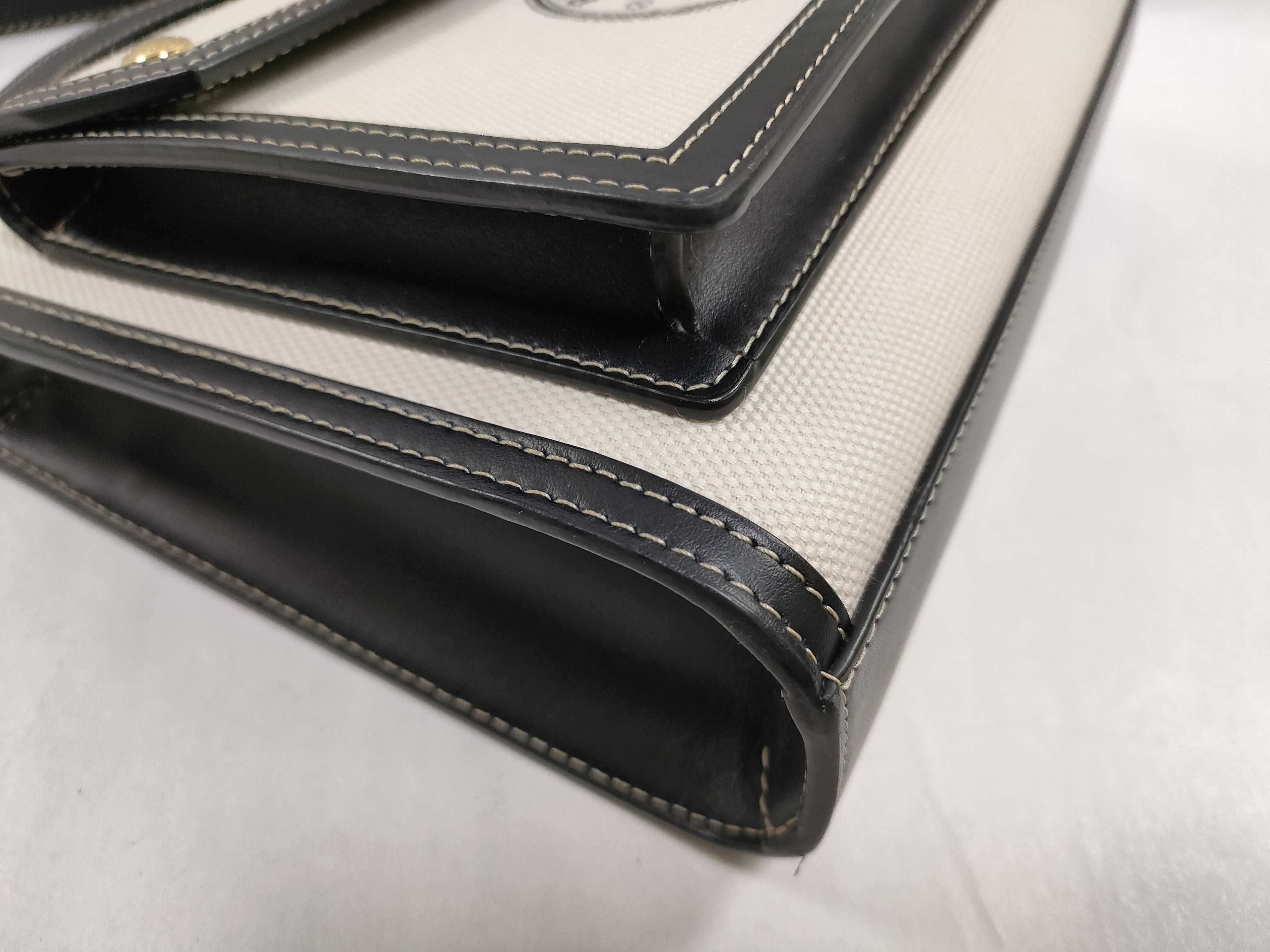 Mini Two-Tone Canvas x Leather 2-Way Handbag (Beige x Black) — view 7