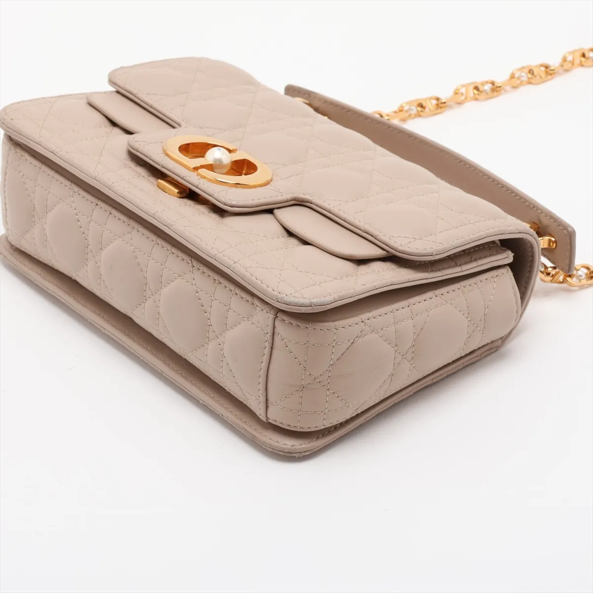 Jolie Cannage Leather 2-Way Handbag, Beige — view 3