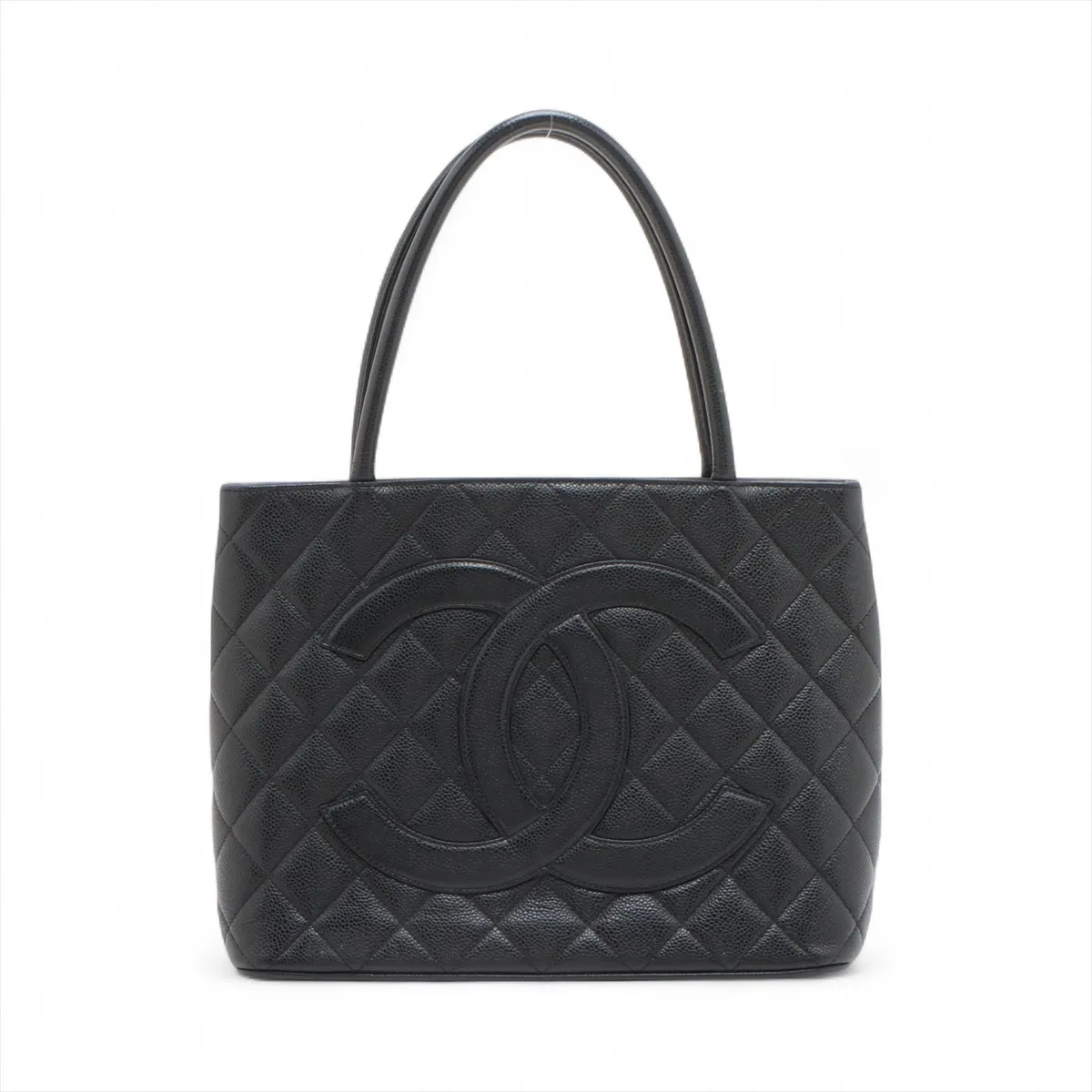 Reprint Caviar Skin Tote Bag Black Silver Hardware No. 6