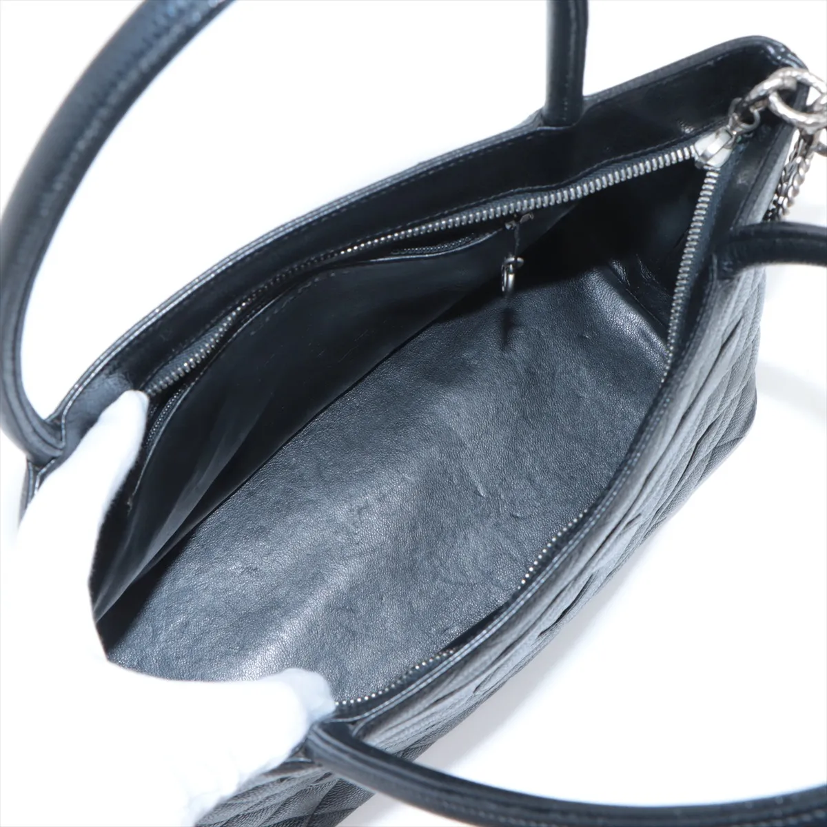 Reprint Caviar Skin Tote Bag Black Silver Hardware No. 6 — view 7