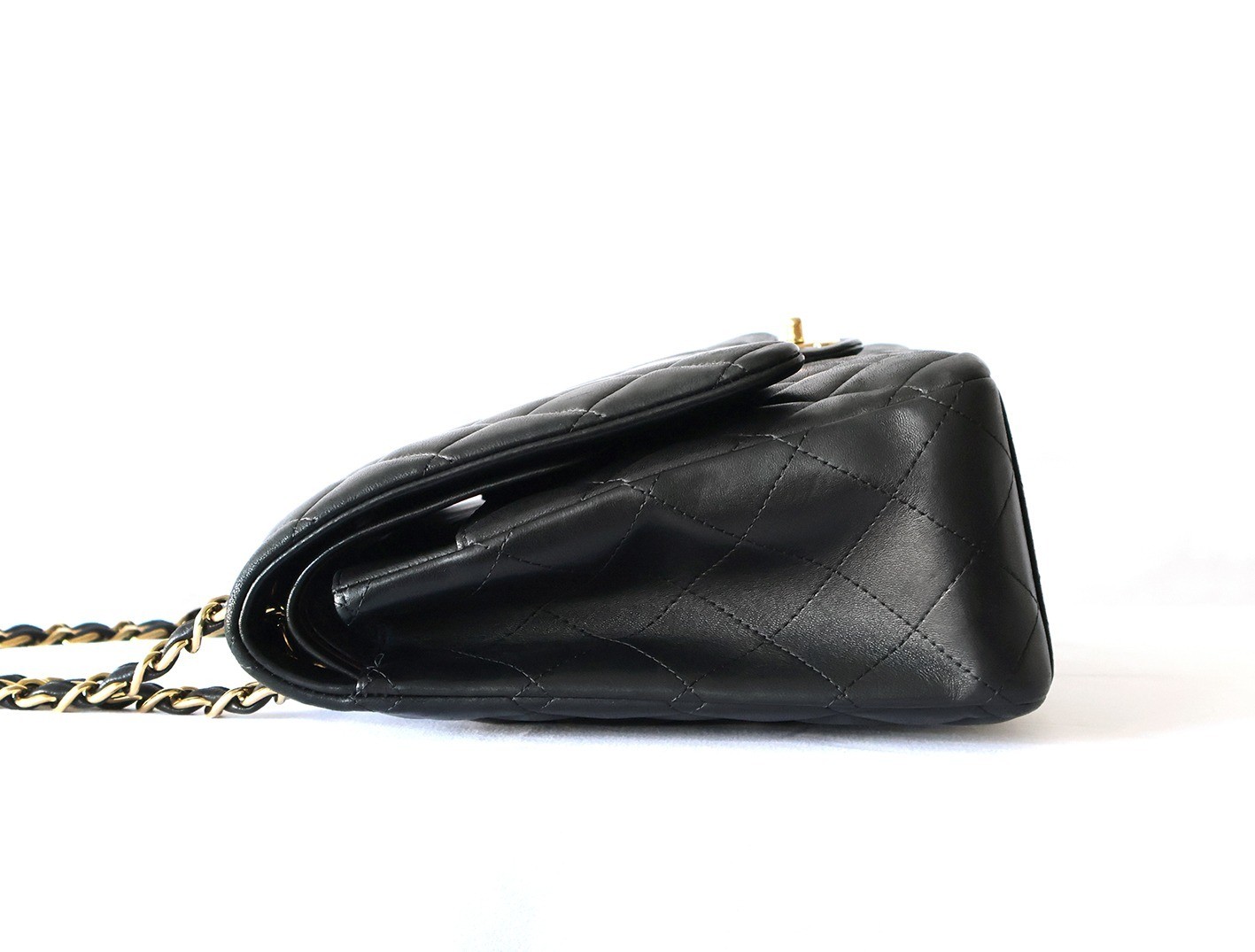 Large Matelassé Lambskin Double Flap Double Chain Shoulder Bag, Black — view 6
