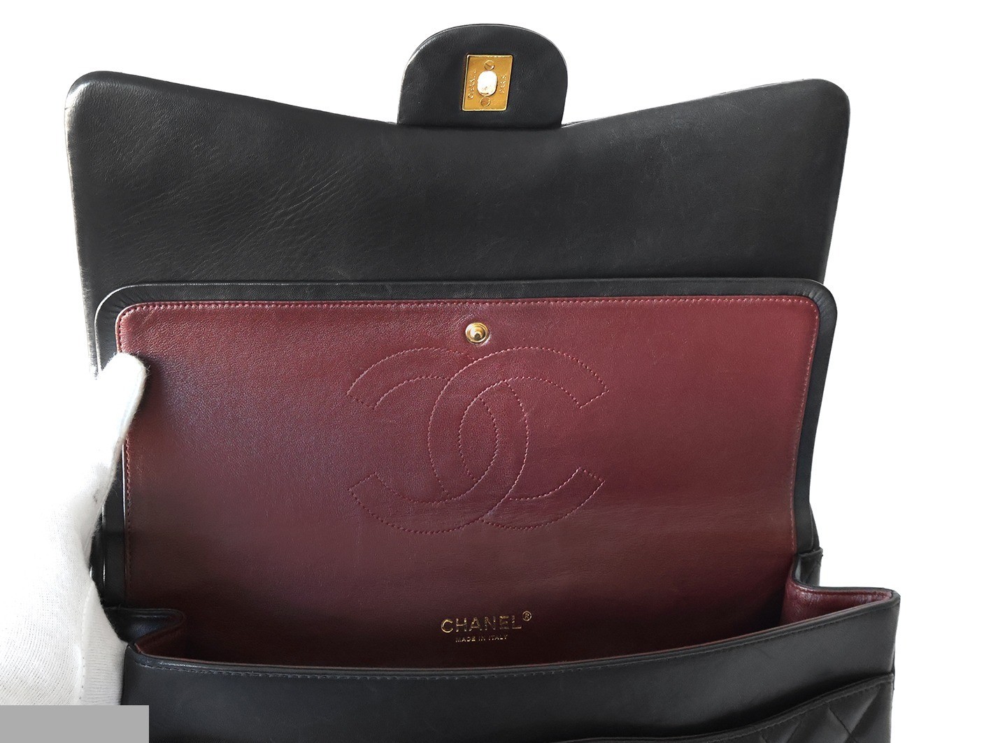 Large Matelassé Lambskin Double Flap Double Chain Shoulder Bag, Black — view 10