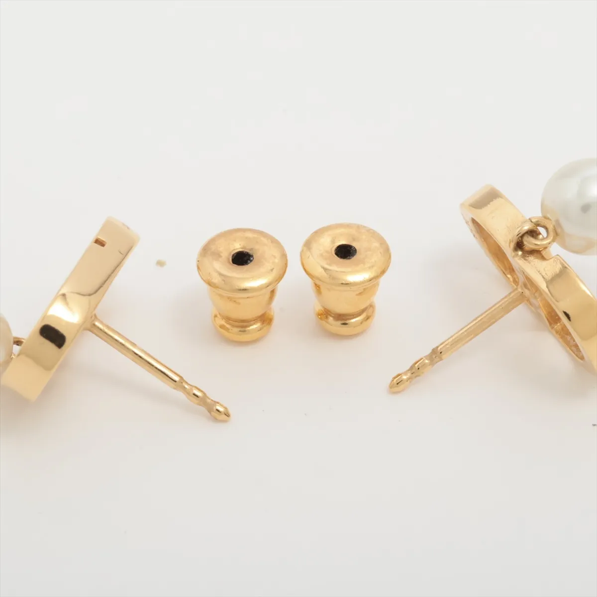 Petit CD earrings (for both ears), gold-plated with faux pearls. Shows signs of wear including — view 4