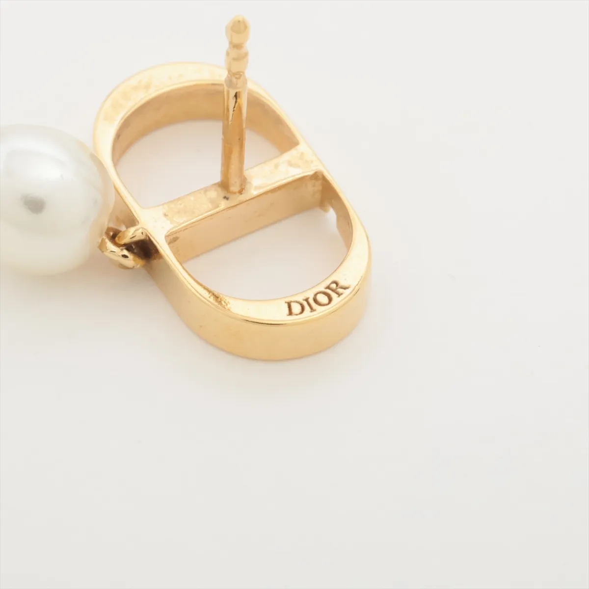 Petit CD earrings (for both ears), gold-plated with faux pearls. Shows signs of wear including — view 5